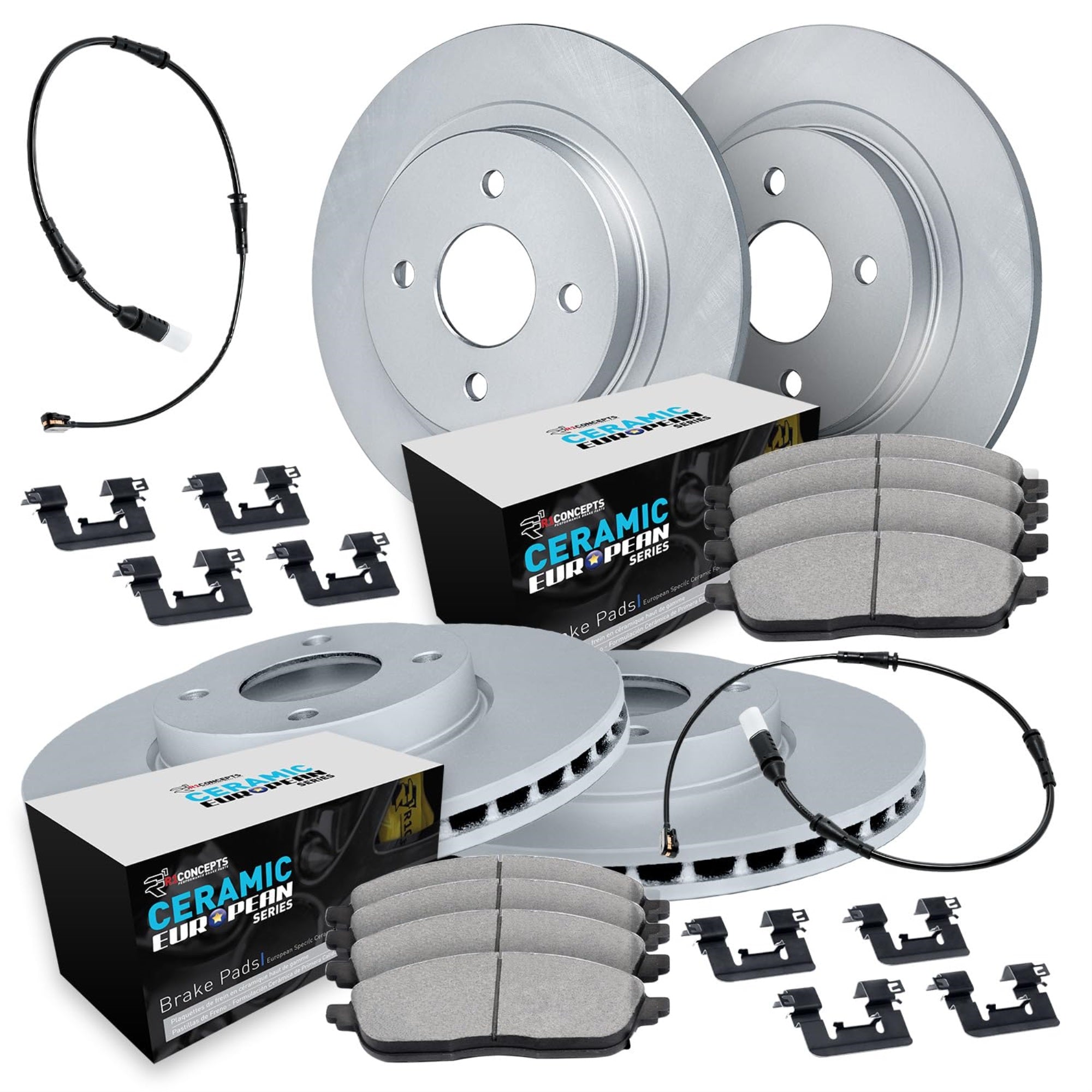 R1 Concepts Carbon Coated Disc Brake Rotor Set With Euro Ceramic Pads, Sensor, And Hardware Wdts2-11353