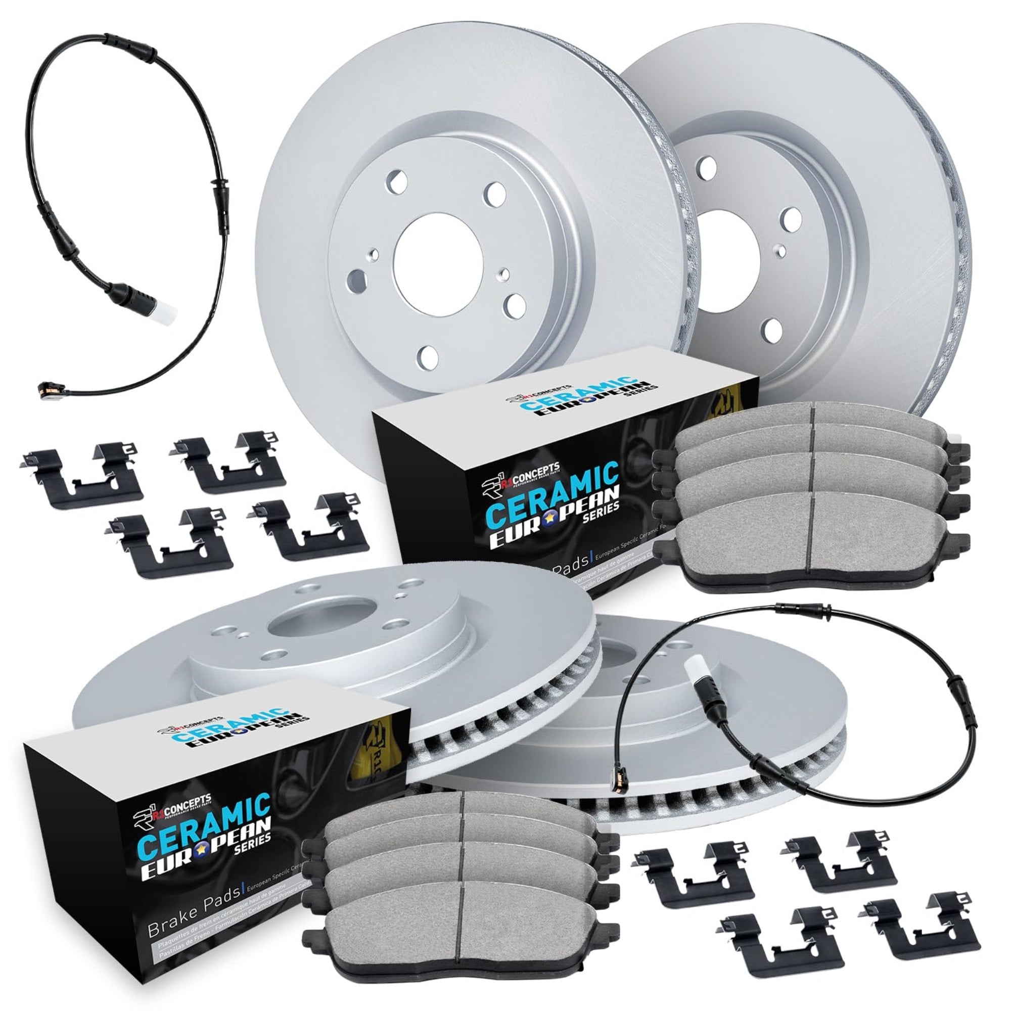 R1 Concepts Carbon Coated Disc Brake Rotor Set with Euro Ceramic Pads, Sensor, and Hardware WDTS2-12034