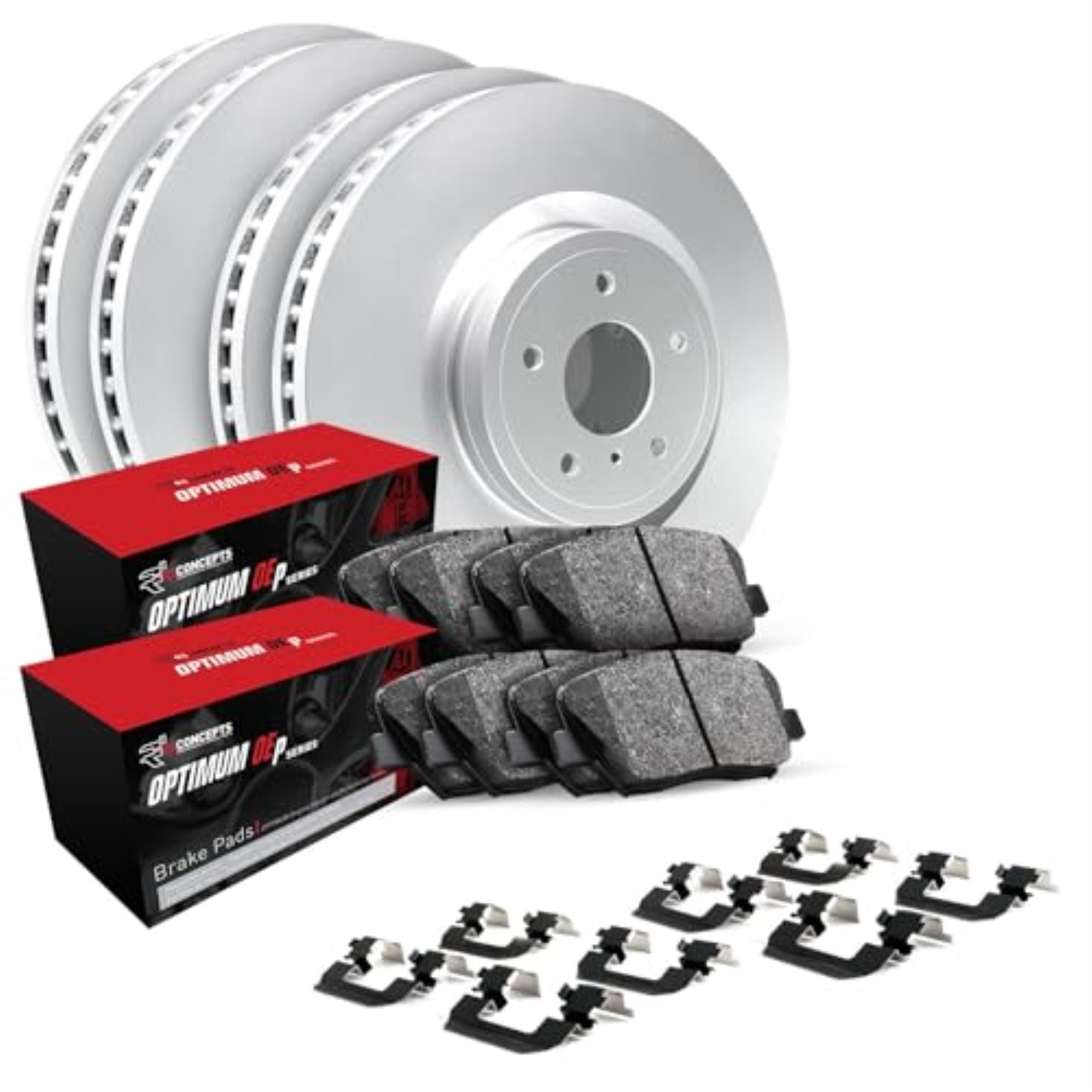 R1 Concepts Carbon Coated Disc Brake Rotor and Drum Set with Optimum Oe Pads, Shoes, and Hardware WDUH2-76079
