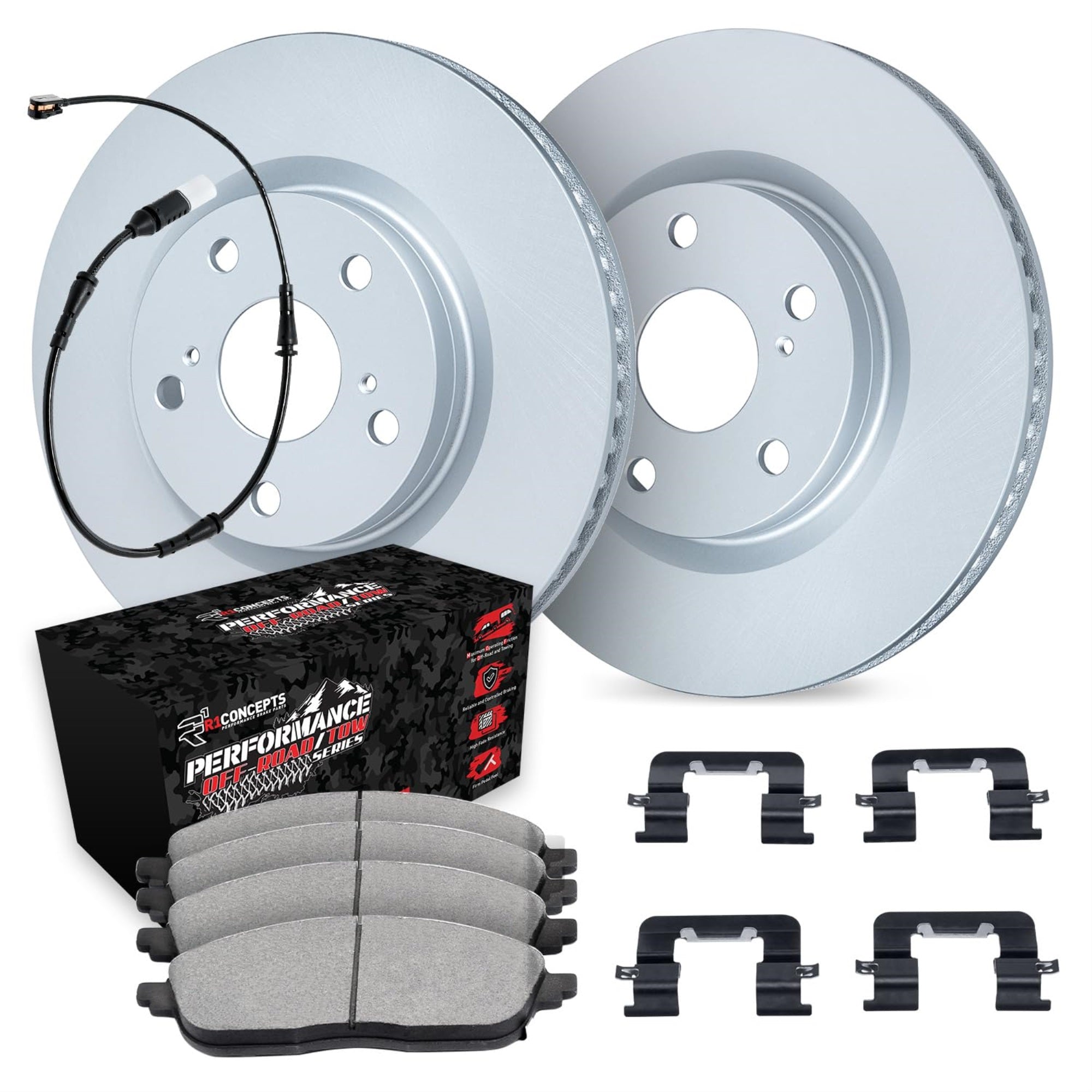 R1 Concepts Carbon Coated Disc Brake Rotor Set With Off-Road/Tow Brake Pads, Sensor, And Hardware Wdvs1-63001