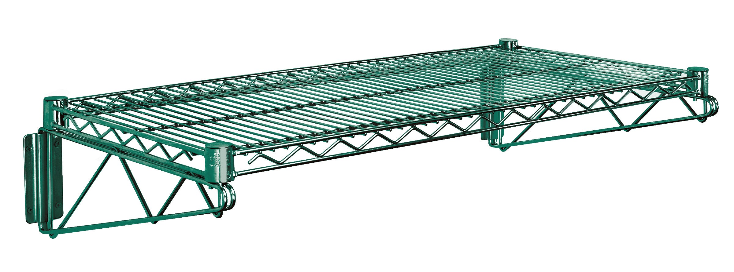 Cantilever Single Shelf, wall mount, (1) 30"W x 18"D wire shelf, (2) 18" cantilever arms, (2) mounting brackets, green epoxy antimicrobial finish, NSF