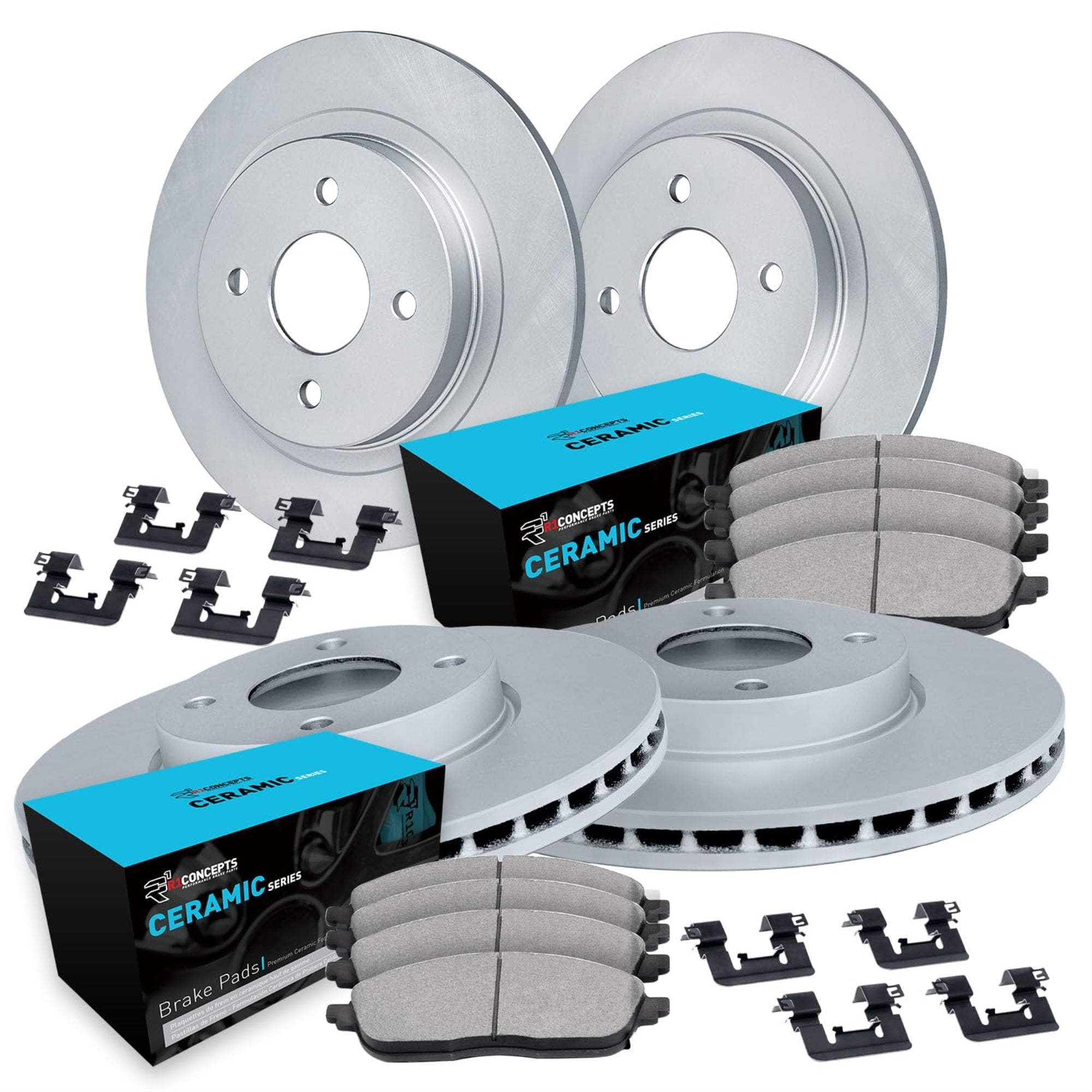 R1 Concepts Carbon Coated Disc Brake Rotor Set with Ceramic Pads and Hardware WDWH2-59014