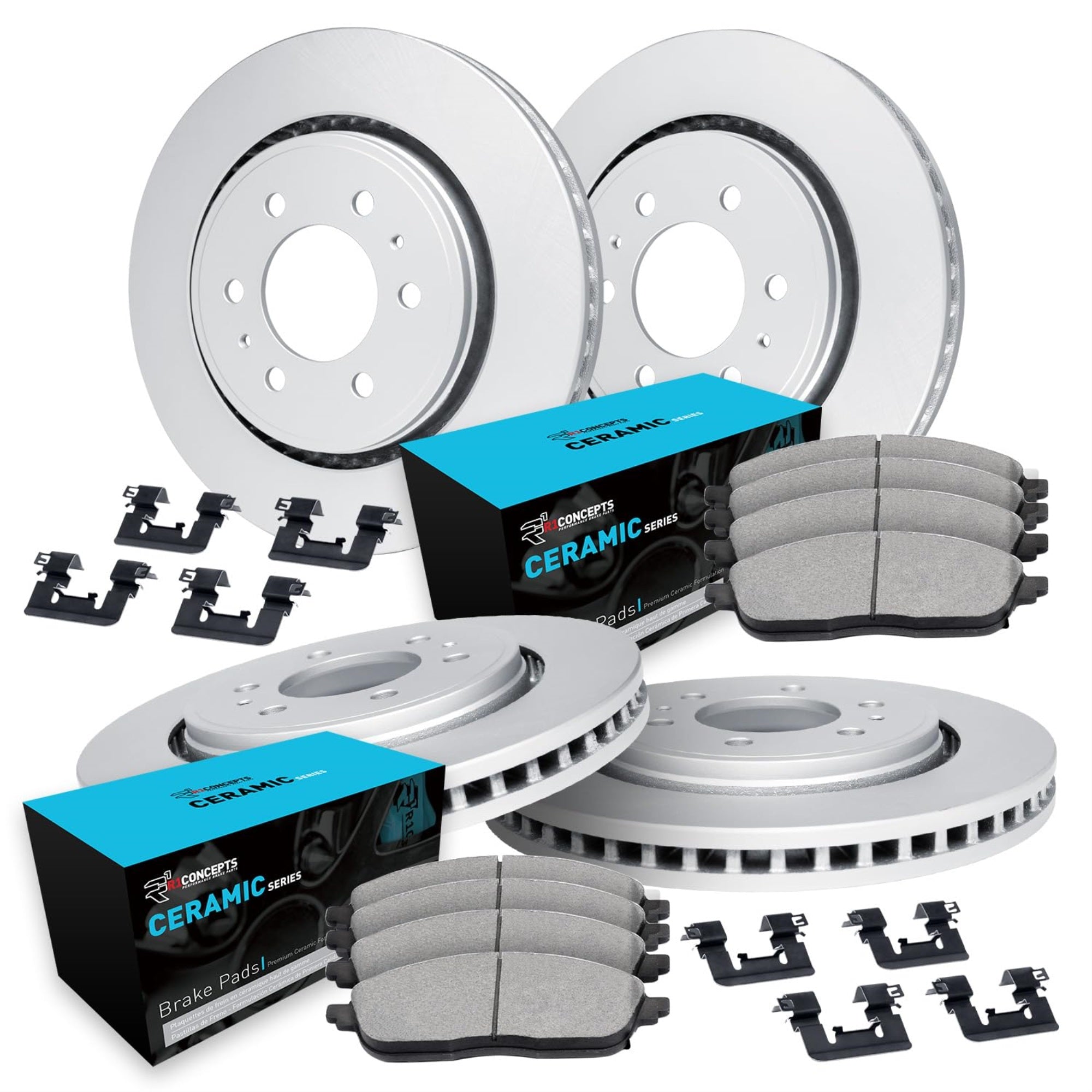 R1 Concepts Carbon Coated Disc Brake Rotor Set with Ceramic Pads and Hardware WDWH2-67027