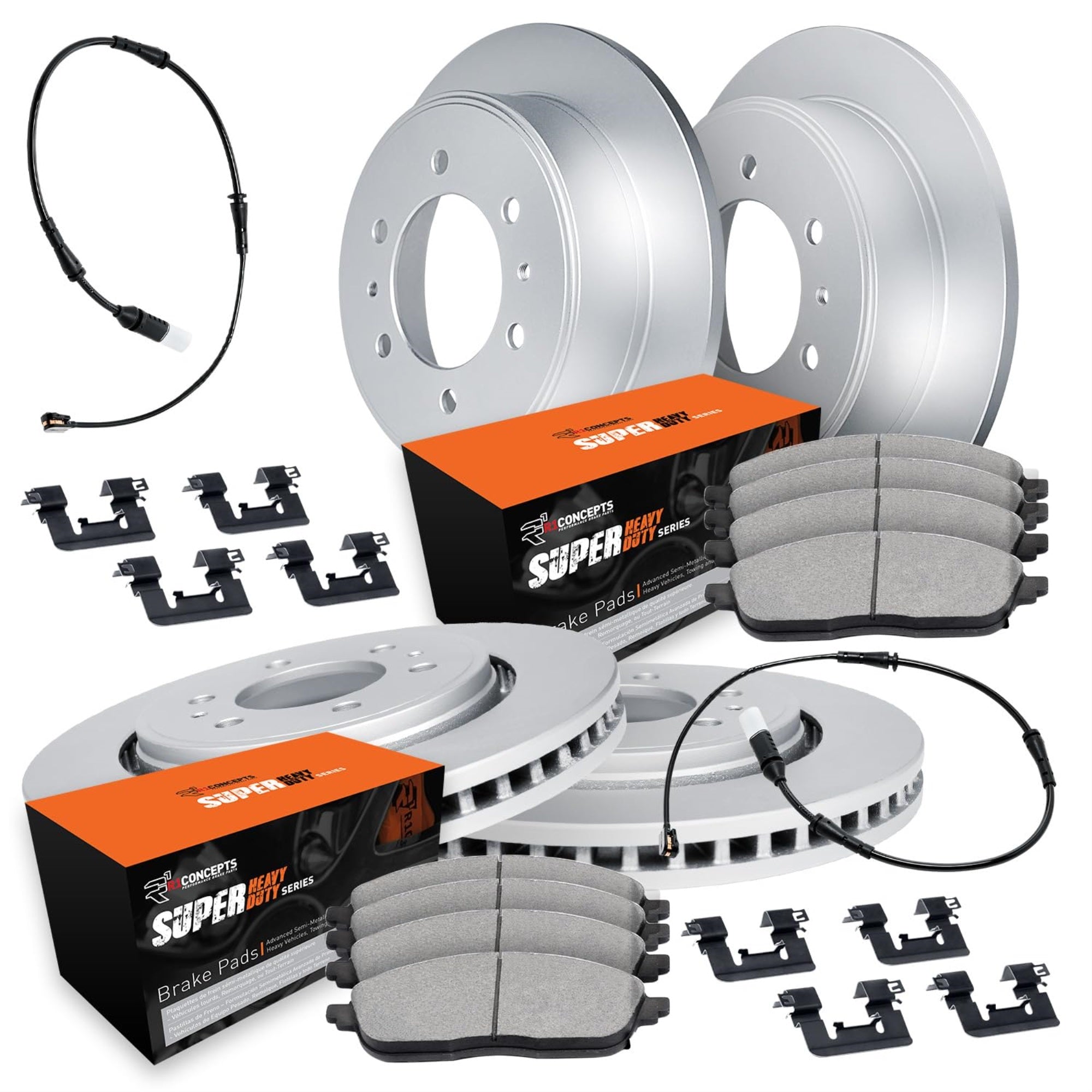 R1 Concepts Carbon Coated Disc Brake Rotor Set with Super Duty Pads, Sensor, and Hardware WDXS2-40013