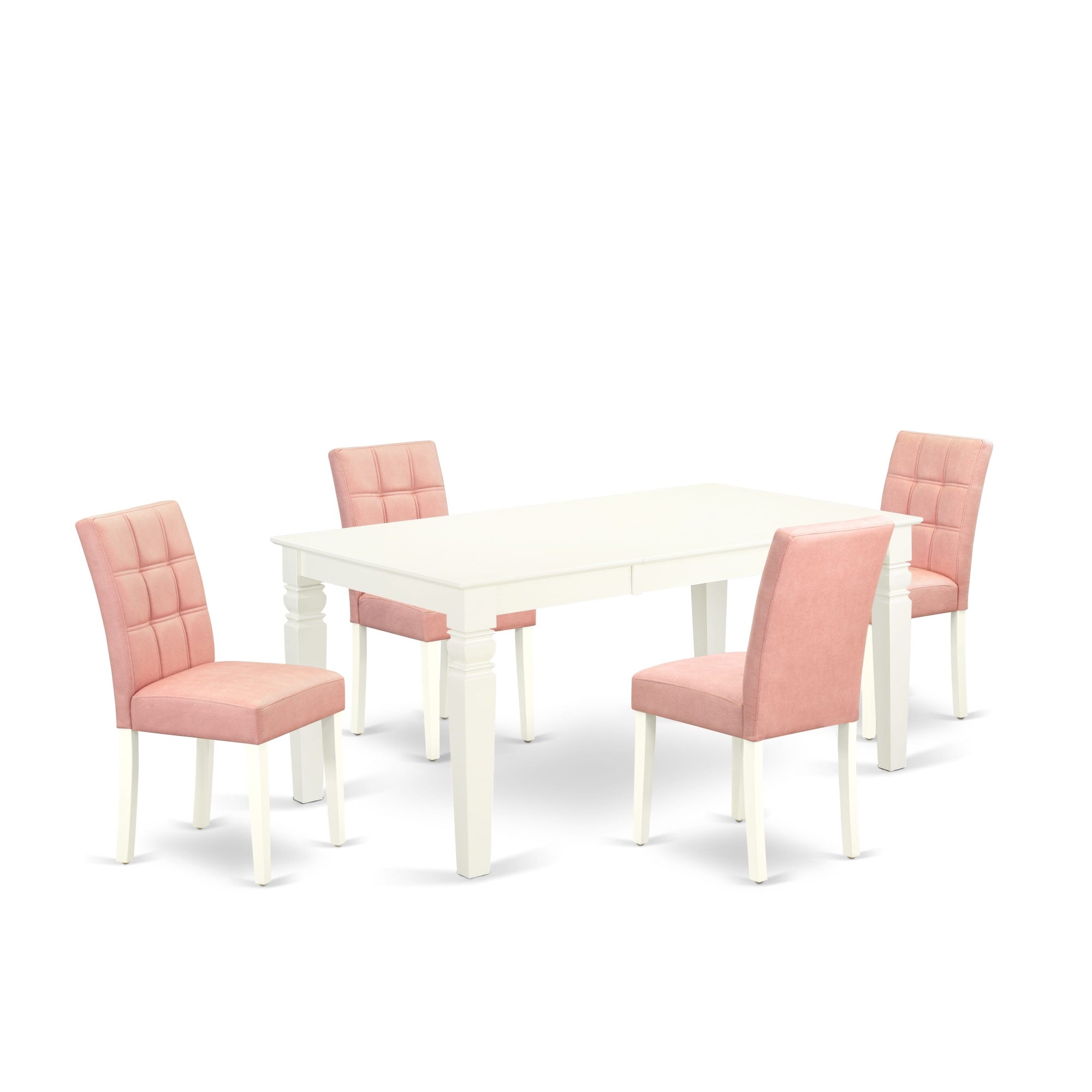 East West Furniture Weas5-Whi-42 5 Piece Dinner Table Set Consists A Mid-Century Dining Table And 4 Beige Red Faux Leather Padded Chairs With Stylish Back- Linen White Finish