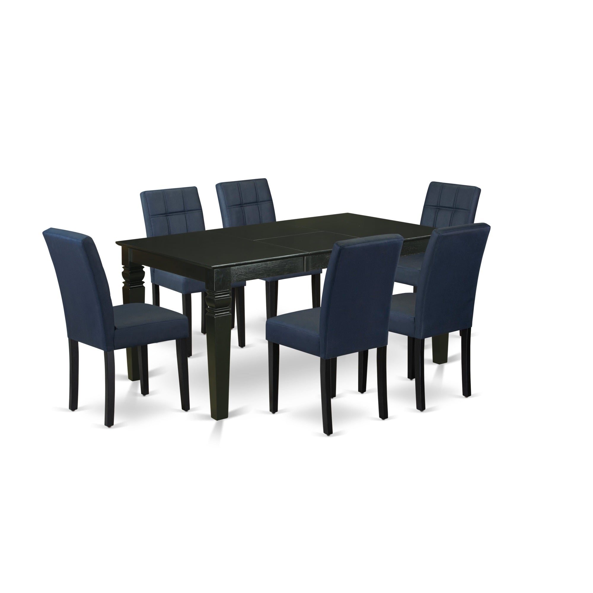 East West Furniture Weas7-Blk-09 7 Piece Kitchen Table Set Includes A Dinner Table And 6 Dark Navy Blue Faux Leather Dining Chairs With Stylish Back- Black Finish
