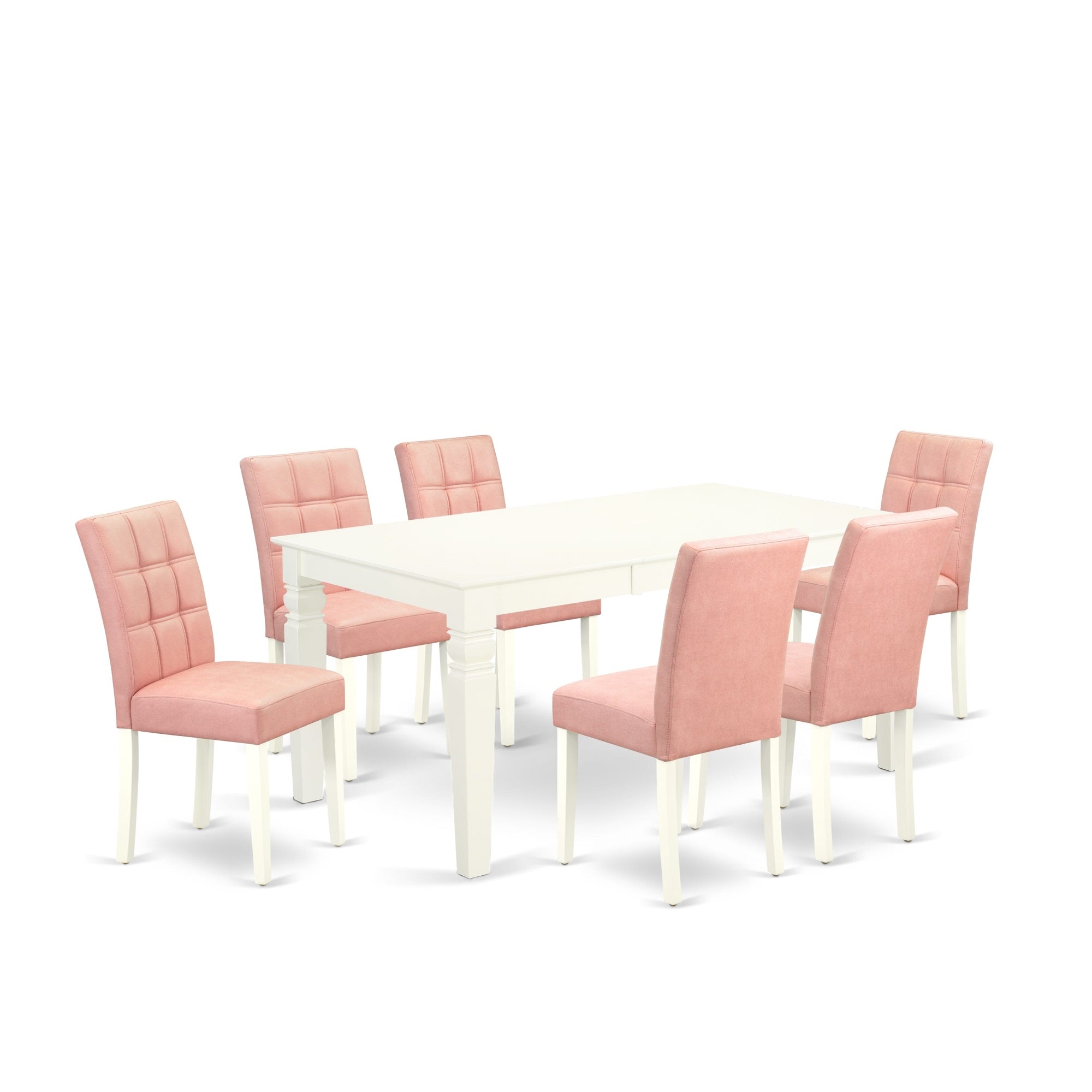 East West Furniture Weas7-Whi-42 7 Piece Kitchen Table Set Includes A Wood Table And 6 Beige Red Faux Leather Mid-Century Dining Chairs With Stylish Back- Linen White Finish