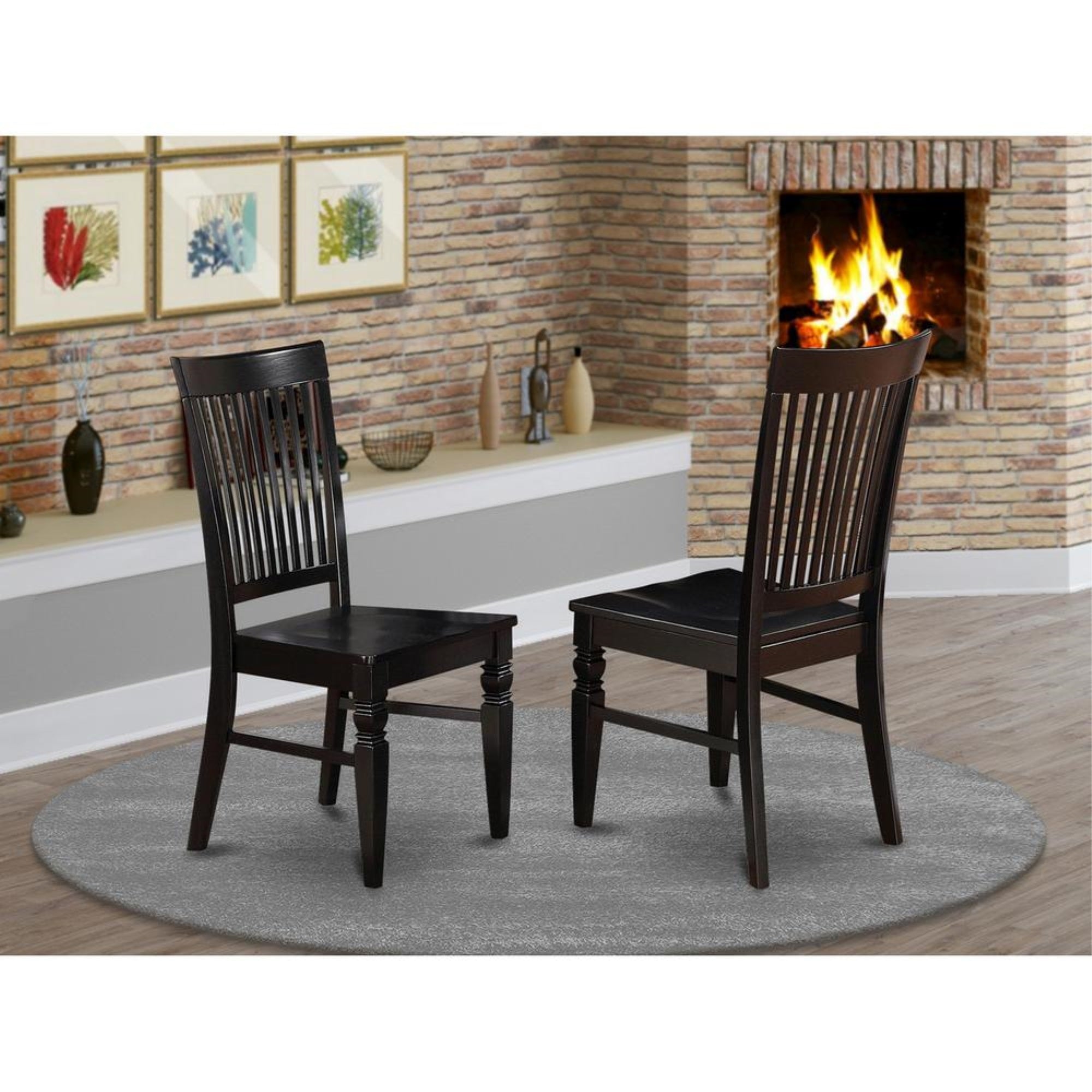 Weston  Dining  Wood  Seat  Chair  with  Slatted  Back  in  Black  Finish,  Set  of  2