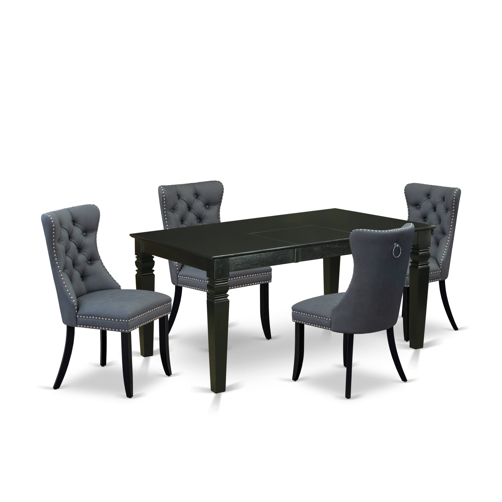 East West Furniture Weda5-Blk-13 5 Piece Dining Table Set Includes A Rectangle Wooden Table With Butterfly Leaf And 4 Upholstered Chairs, 42X60 Inch, Black