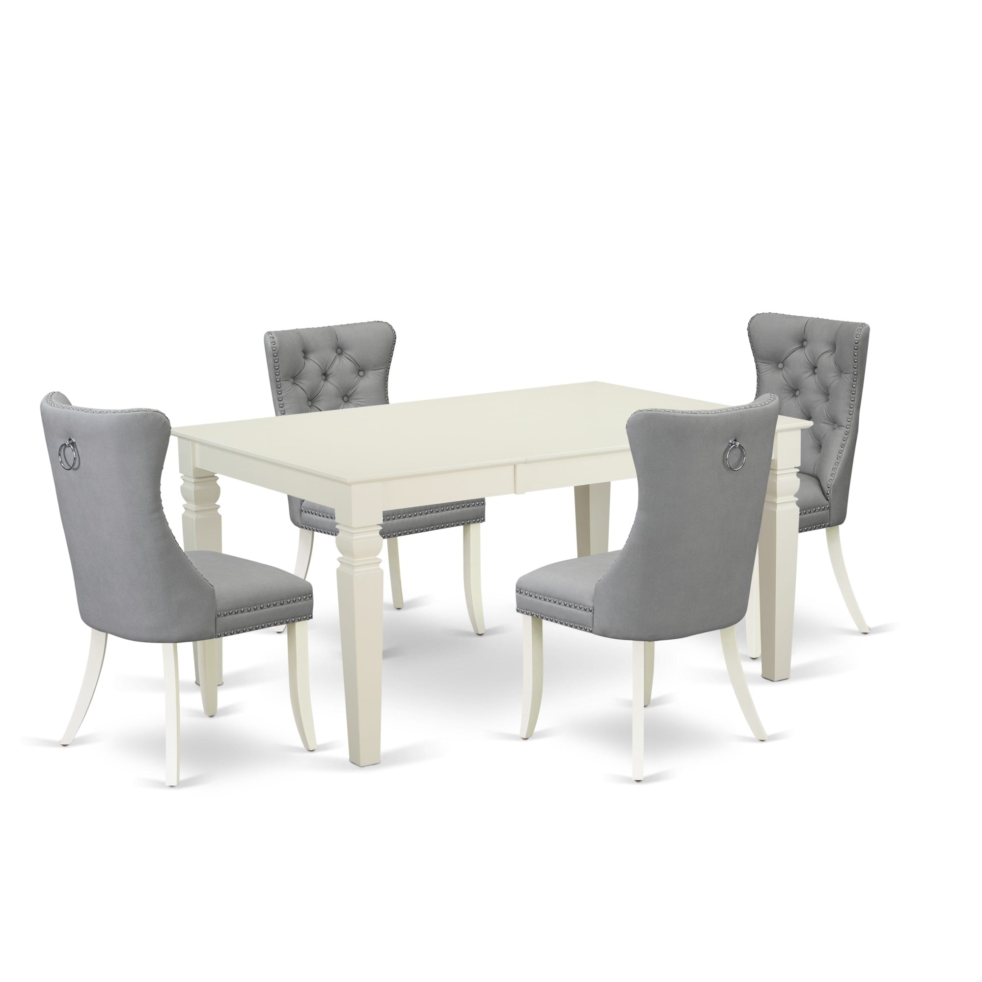East West Furniture Weda5-Whi-27 5 Piece Dining Table Set Includes A Rectangle Wooden Table With Butterfly Leaf And 4 Upholstered Chairs, 42X60 Inch, Linen White