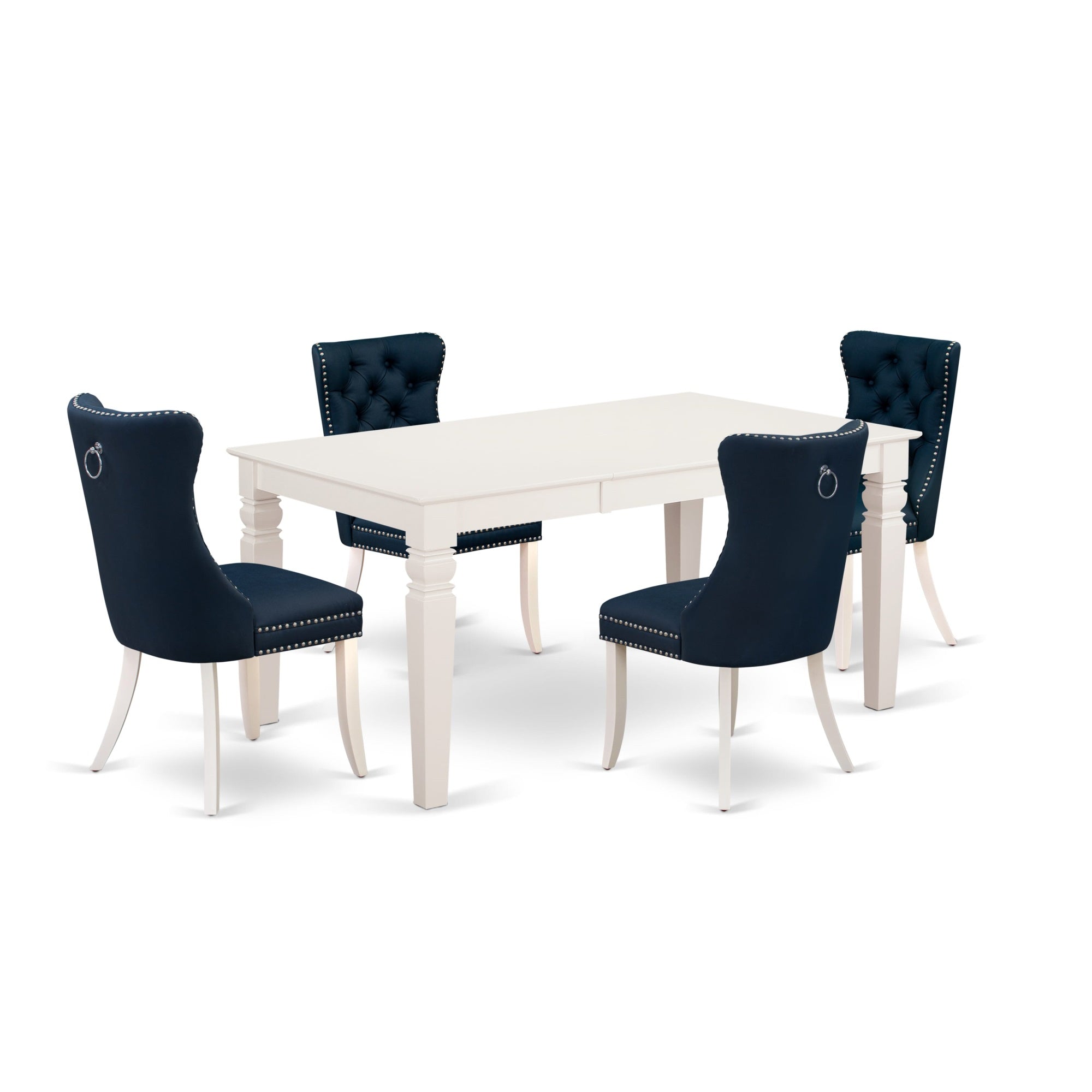 East West Furniture Weda5-Whi-29 5 Piece Dining Table Set Includes A Rectangle Wooden Table With Butterfly Leaf And 4 Upholstered Chairs, 42X60 Inch, Linen White