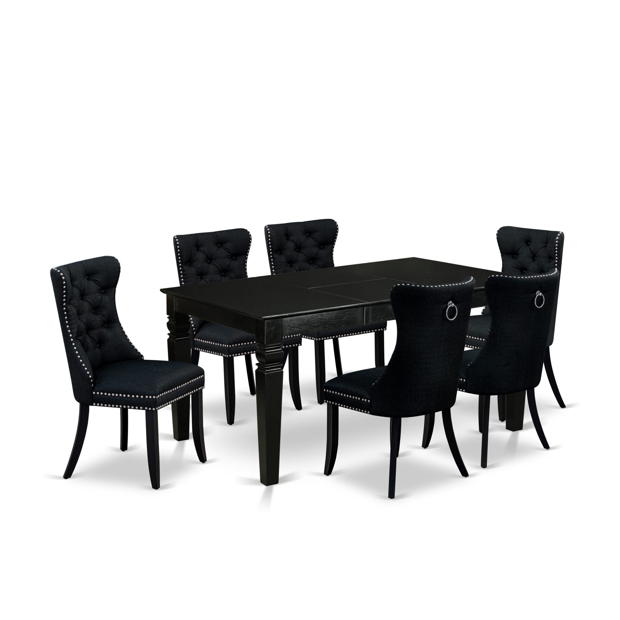 East West Furniture Weda7-Blk-24 7 Piece Dining Table Set Includes A Rectangle Kitchen Table With Butterfly Leaf And 6 Padded Chairs, 42X60 Inch, Black