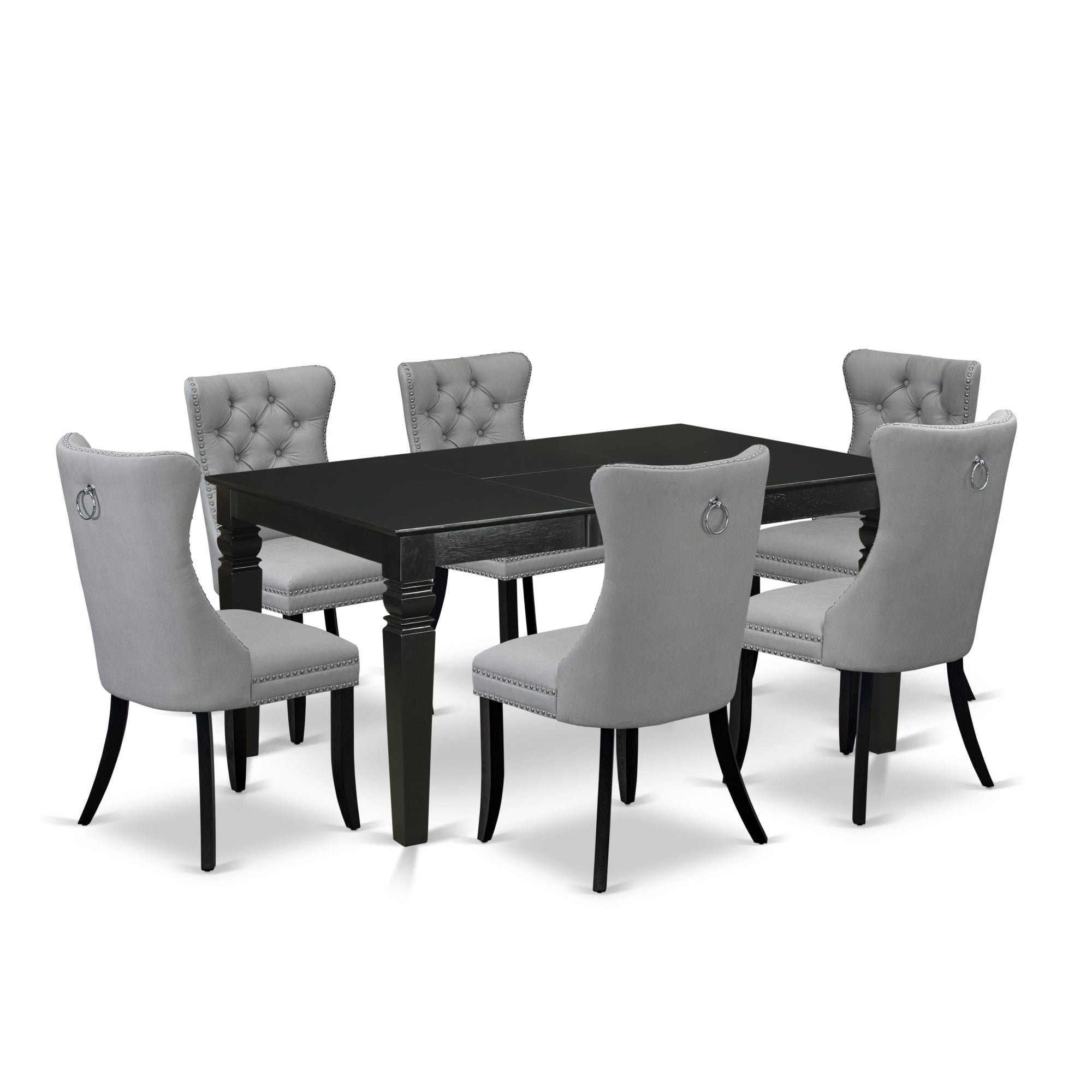 East West Furniture Weda7-Blk-27 7 Piece Dining Set Consists Of A Rectangle Kitchen Table With Butterfly Leaf And 6 Upholstered Chairs, 42X60 Inch, Black