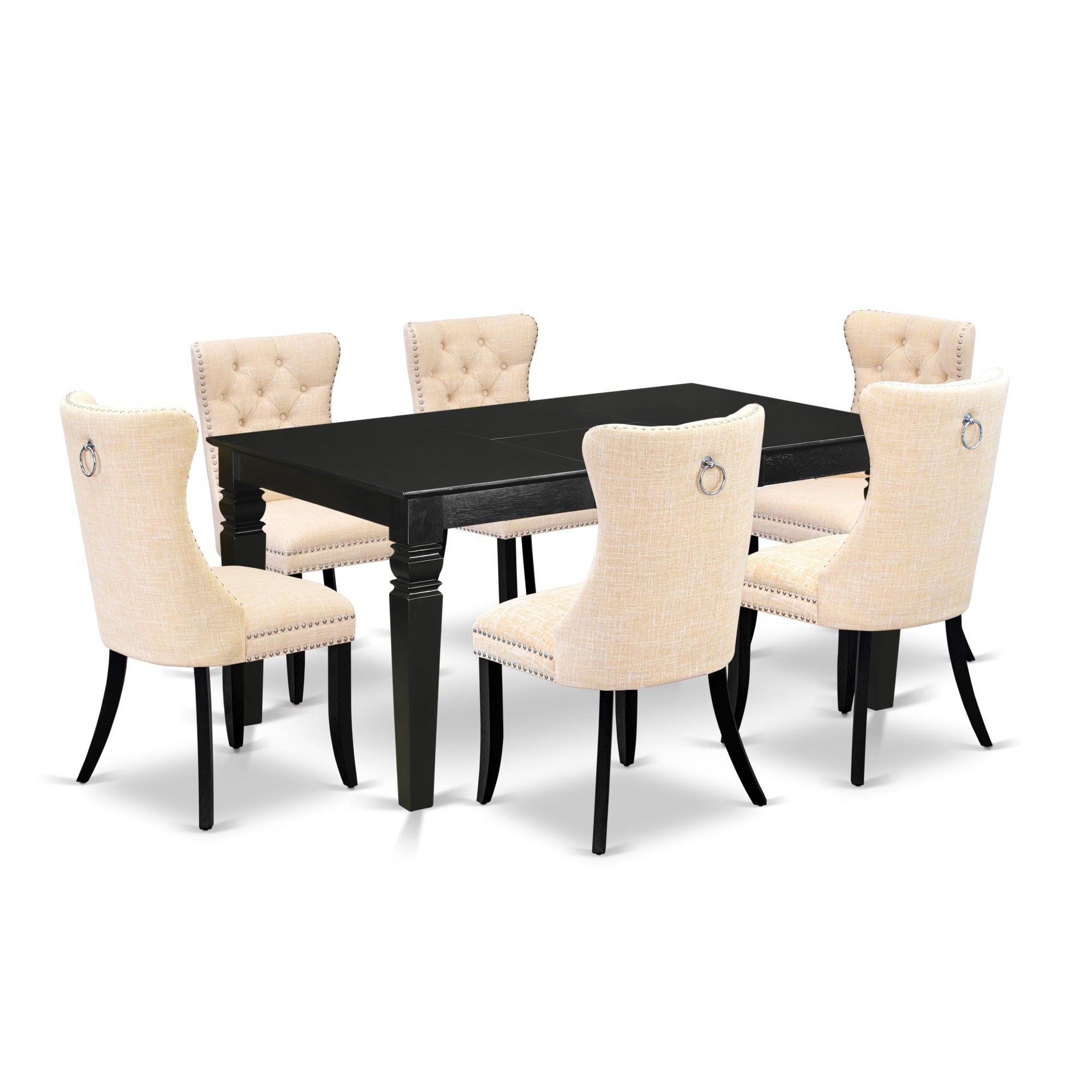East West Furniture Weda7-Blk-32 7 Piece Dining Table Set Includes A Rectangle Kitchen Table With Butterfly Leaf And 6 Upholstered Chairs, 42X60 Inch, Black