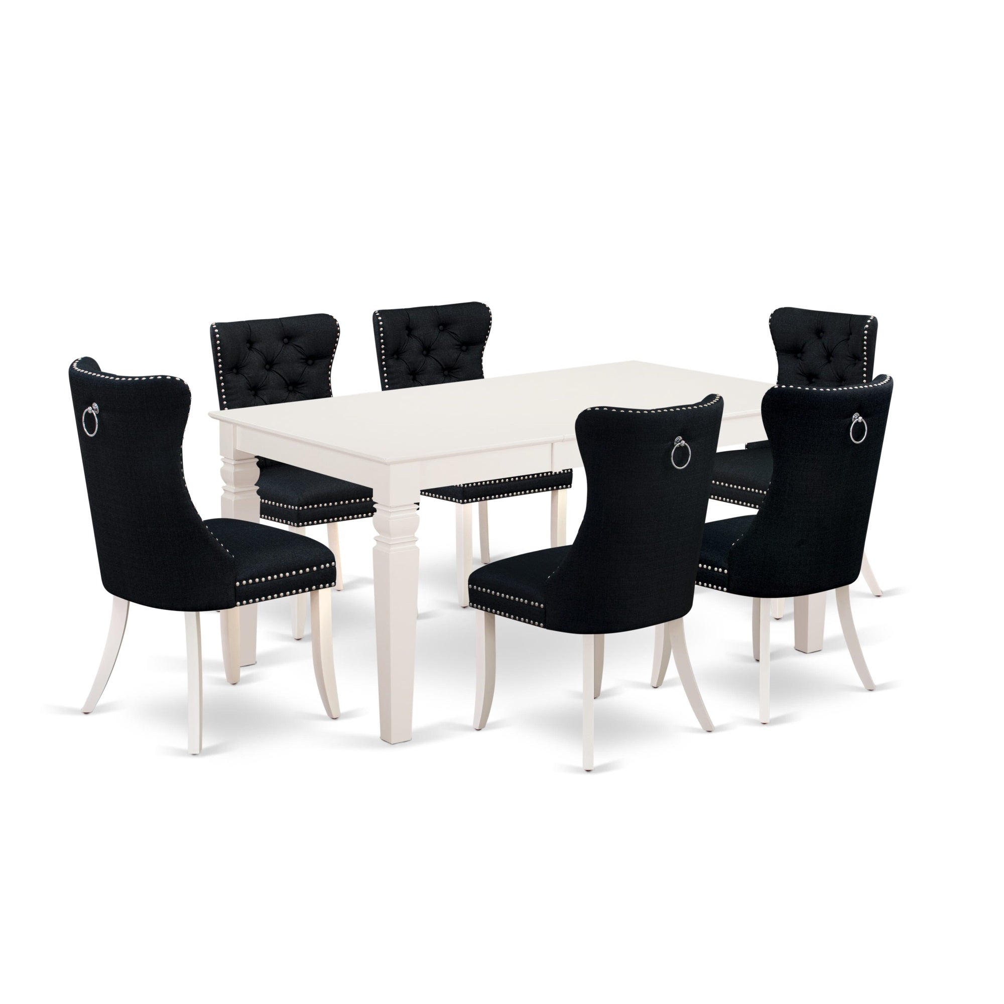 East West Furniture Weda7-Whi-24 7 Piece Dining Table Set Contains A Rectangle Kitchen Table With Butterfly Leaf And 6 Padded Chairs, 42X60 Inch, Linen White