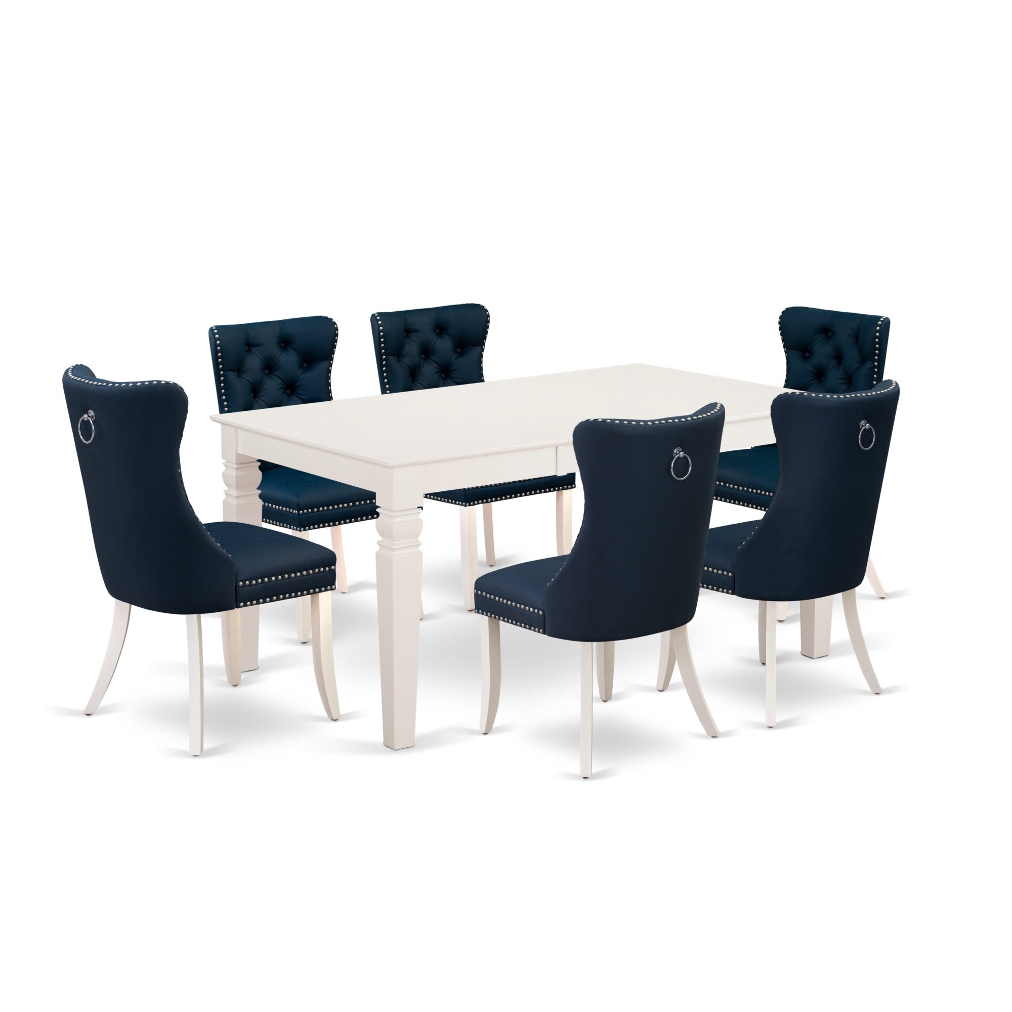 East West Furniture Weda7-Whi-29 7 Piece Dining Room Table Set Includes A Rectangle Wooden Table With Butterfly Leaf And 6 Padded Chairs, 42X60 Inch, Linen White