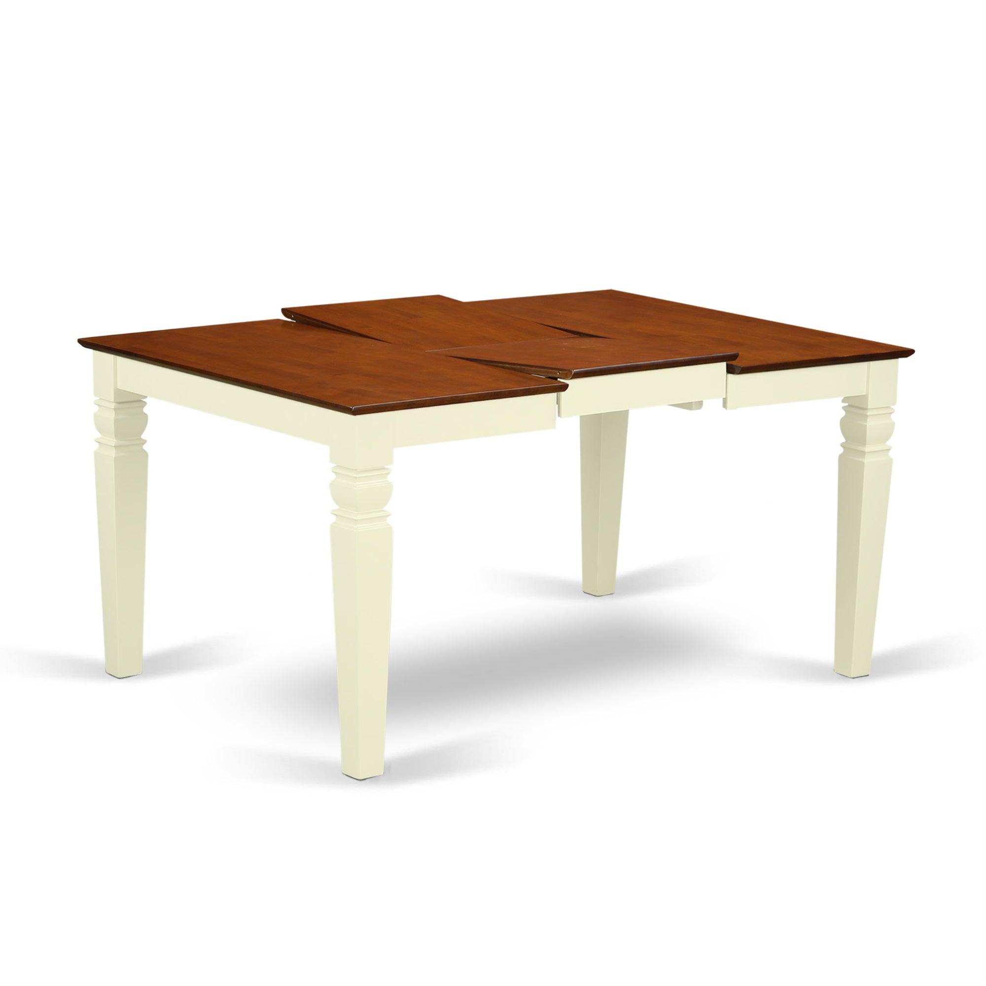 7 Pc Kitchen Table Set - Weke7-Bmk-W - Dining Table & 6 Wood Chairs - Buttermilk & Cherry - Beveled Trim - Recessed Details - Self-Storage Leaf