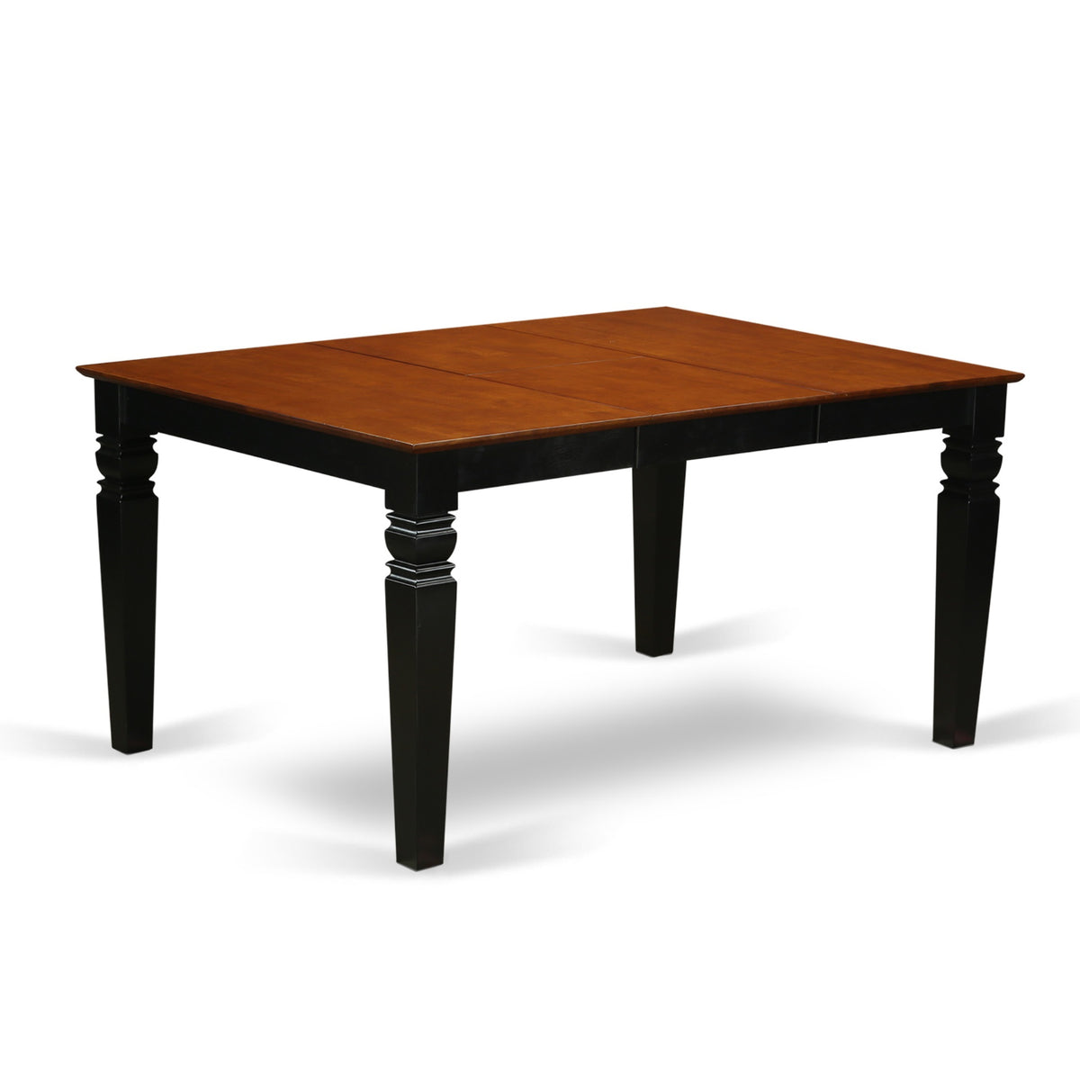 Weston 7 Pc Kitchen Table Set With 6 Leather Dining Chairs - Black & Cherry Hardwood Dinette Set - Extendable Leaf - Elegant Design'