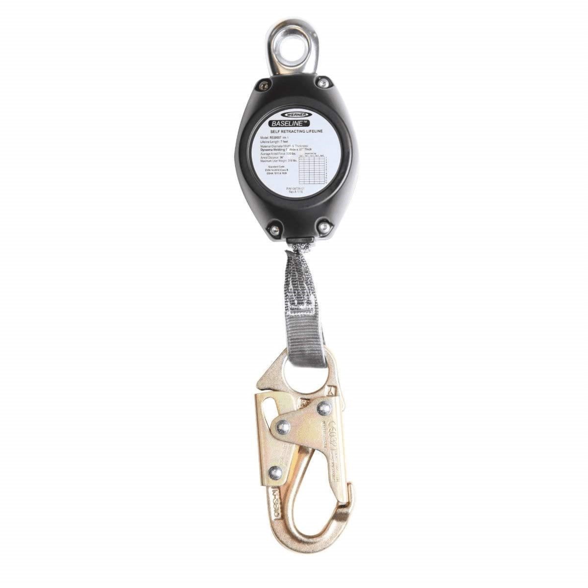 Baseline 7Ft Web Selfretracting Lifeline W/Snap Hook Black
