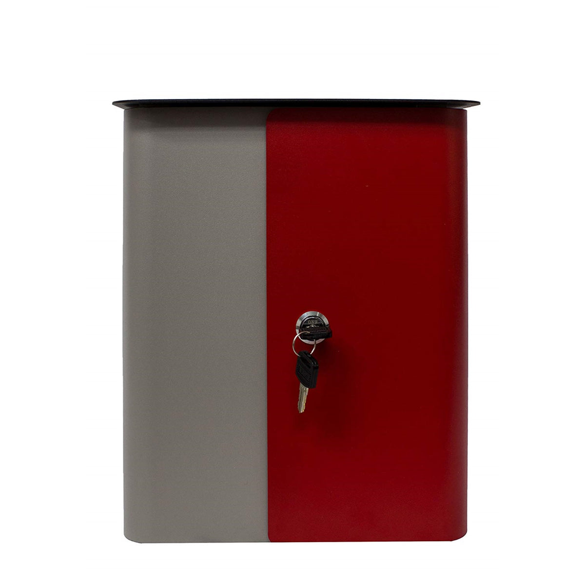 Vista Wall Mounted Locking Mailbox, Gray/Red Front Door W/Black Metal Lid