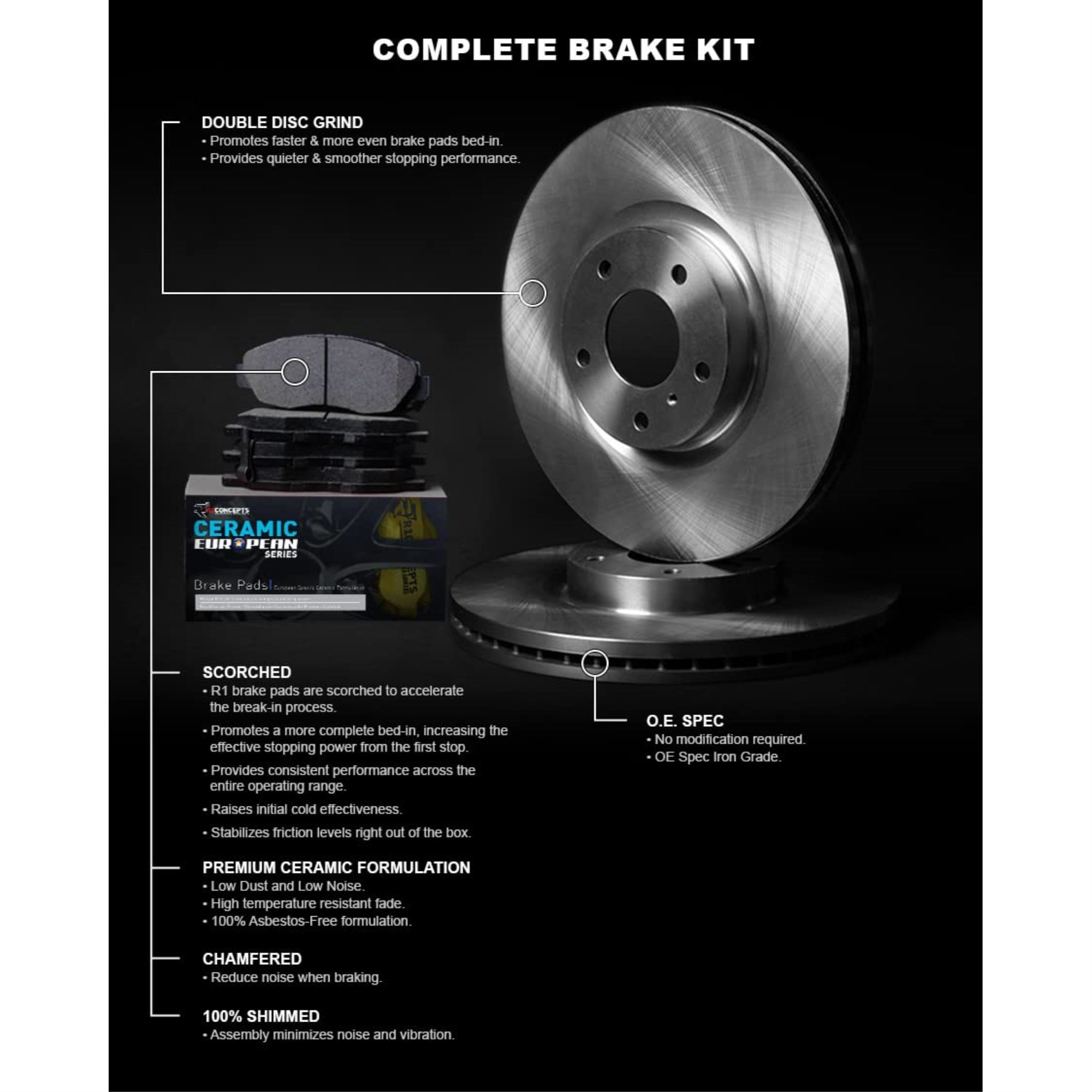R1 Concepts Disc Brake Rotor Set with Euro Ceramic Pads WFTN1-74163