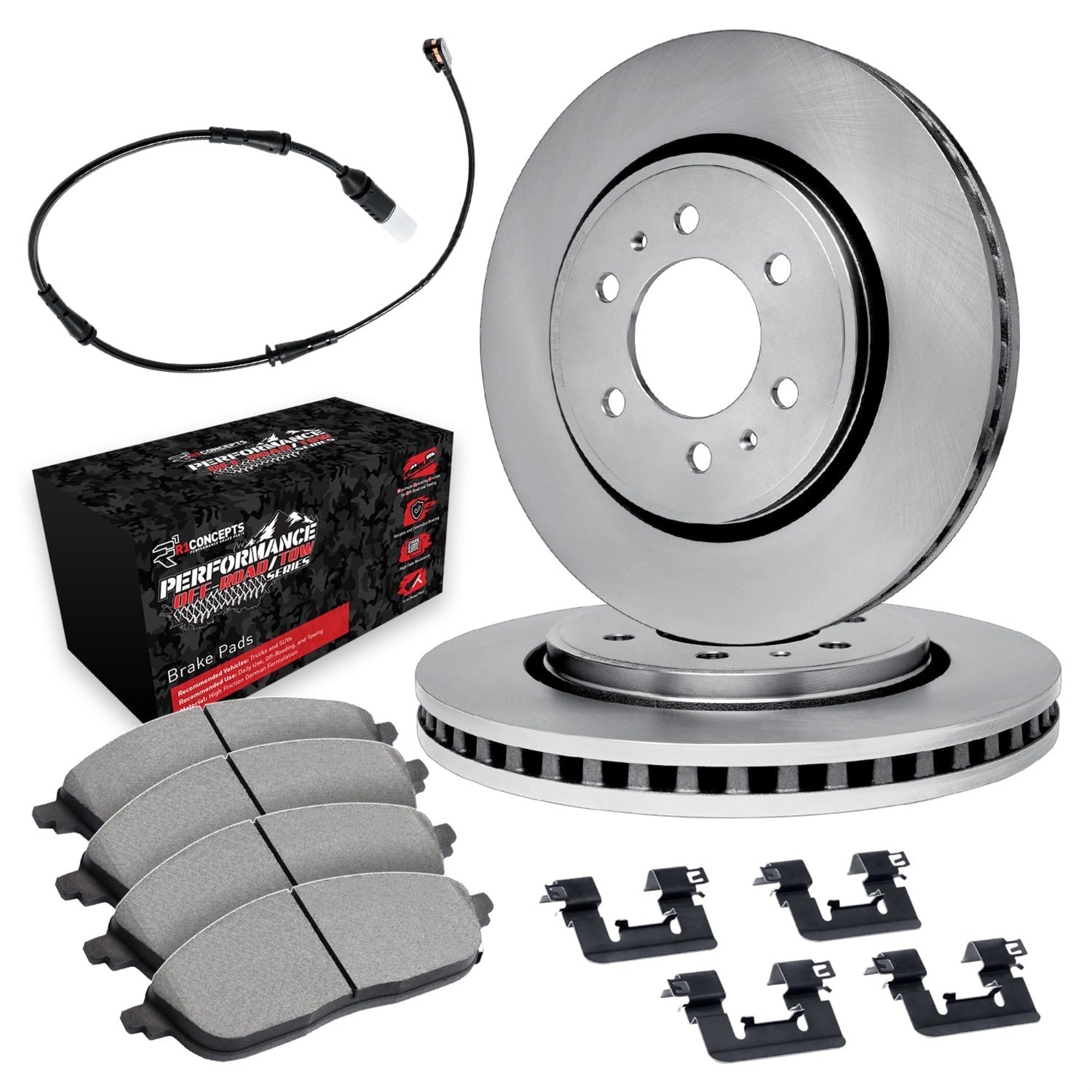 R1 Concepts Disc Brake Rotor Set with Off-Road/Tow Brake Pads, Sensor, and Hardware WFVS1-47004