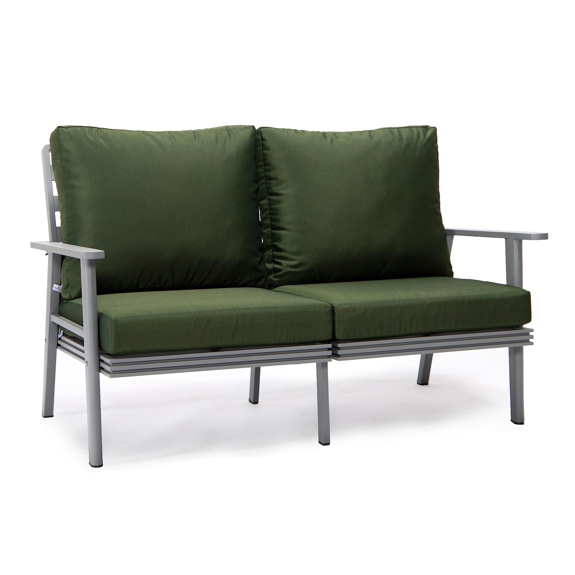 Leisuremod Walbrooke Modern Outdoor Patio Loveseat With Gray Aluminum Frame And Removable Cushions For Patio And Backyard Garden