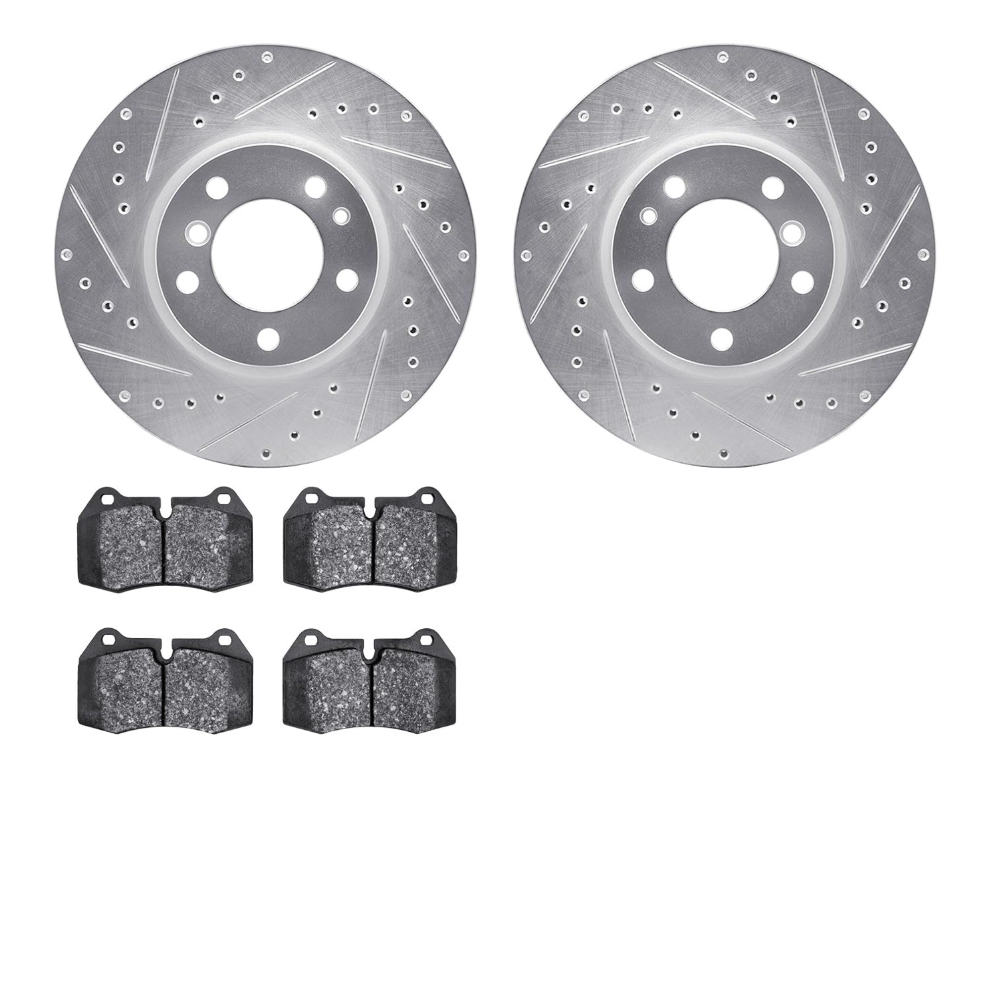 R1 Concepts Drilled and Slotted Silver Disc Brake Rotor Set with Semi-Met Pads