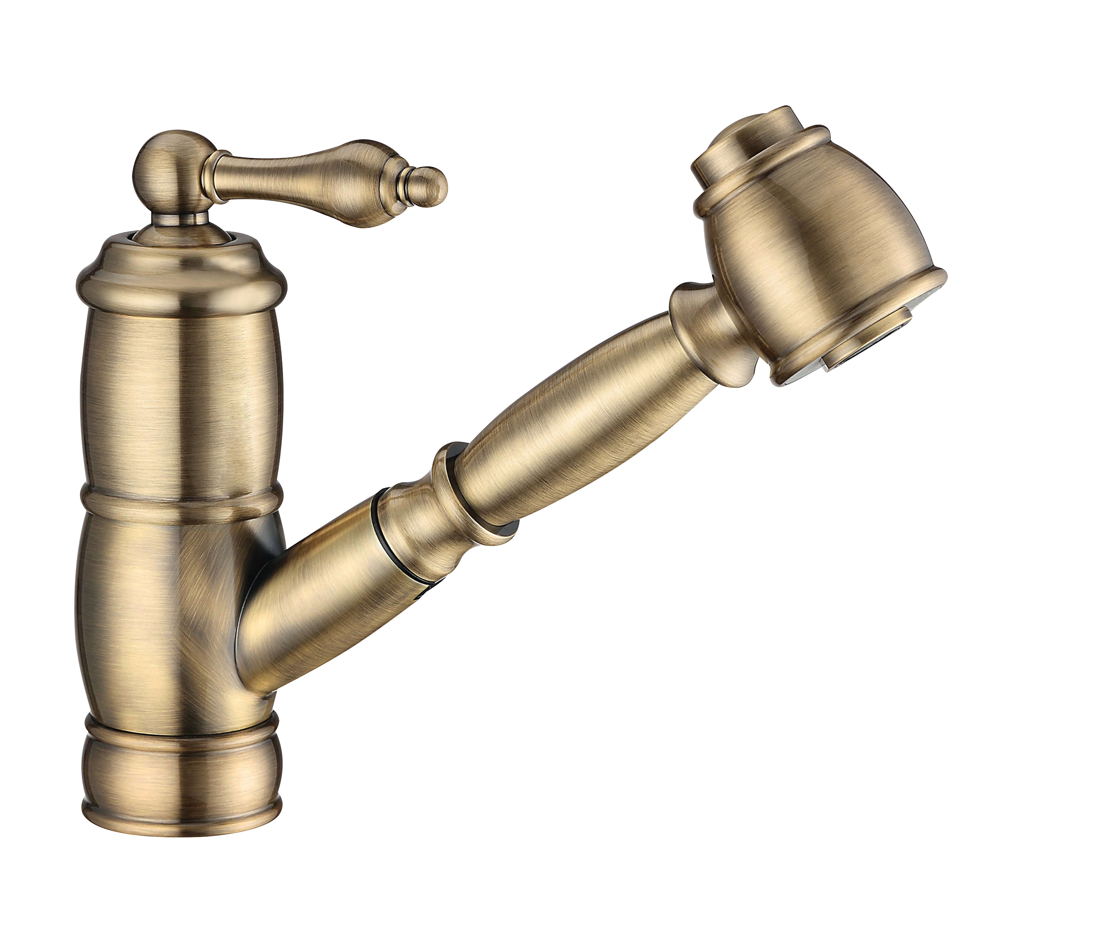 Vintage III Plus single hole, single lever faucet with a pull-out spray head - Antique Brass