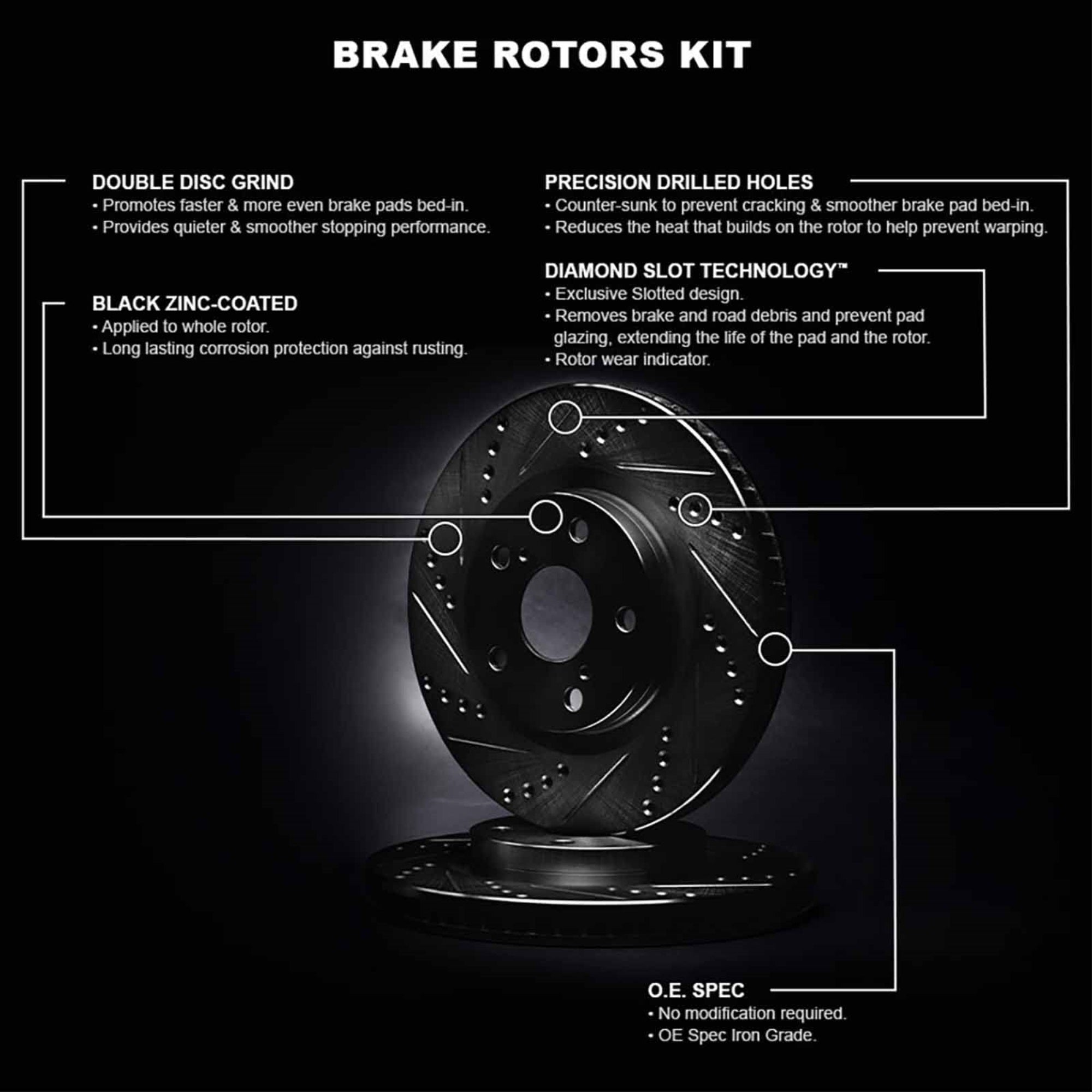 R1 Concepts Drilled and Slotted Black Disc Brake Rotor Set WHPN1-59005