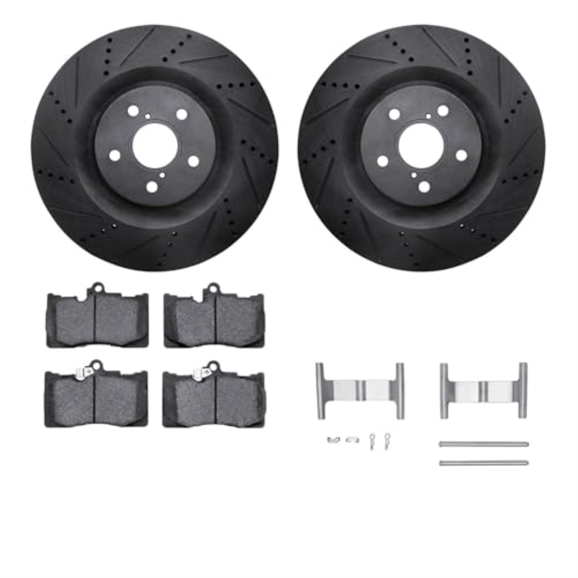 R1 Concepts Drilled And Slotted Black Disc Brake Rotor Set With Optimum Oe Pads And Hardware Whuh1-75032