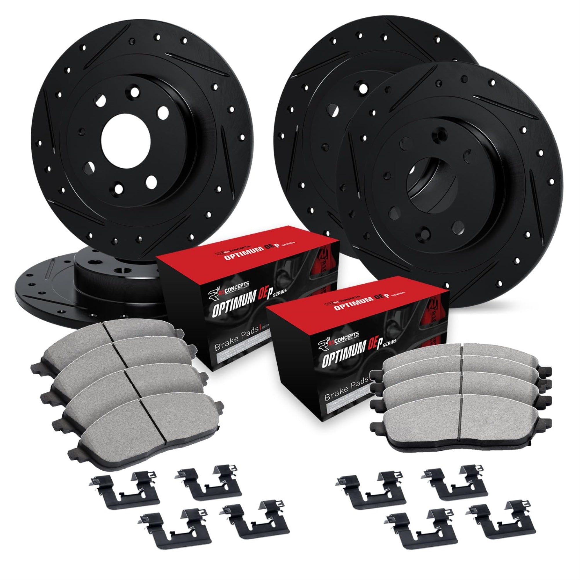 R1 Concepts Drilled and Slotted Black Disc Brake Rotor Set with Optimum Oe Pads and Hardware WHUH2-67095