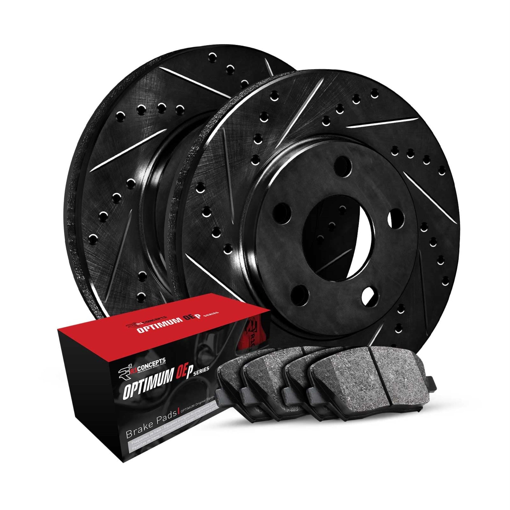 R1 Concepts Drilled And Slotted Black Disc Brake Rotor Set With Optimum Oe Pads Whun1-13015