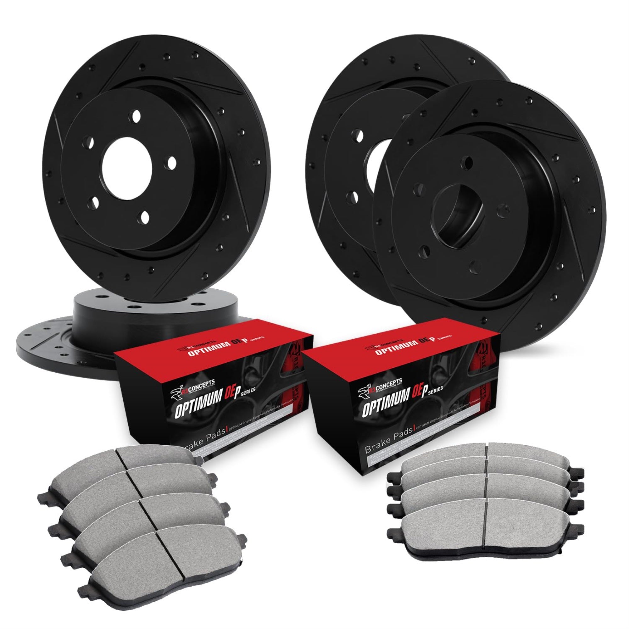 R1 Concepts Drilled And Slotted Black Disc Brake Rotor Set With Optimum Oe Pads Whun2-52003
