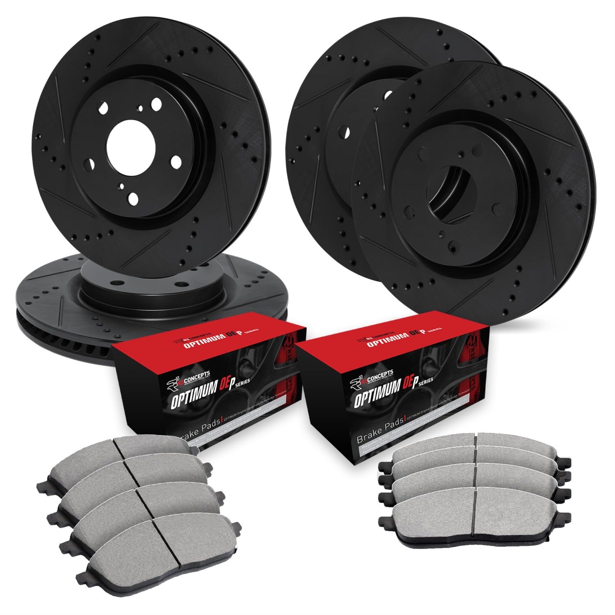R1 Concepts Drilled And Slotted Black Disc Brake Rotor Set With Optimum Oe Pads Whun2-63005
