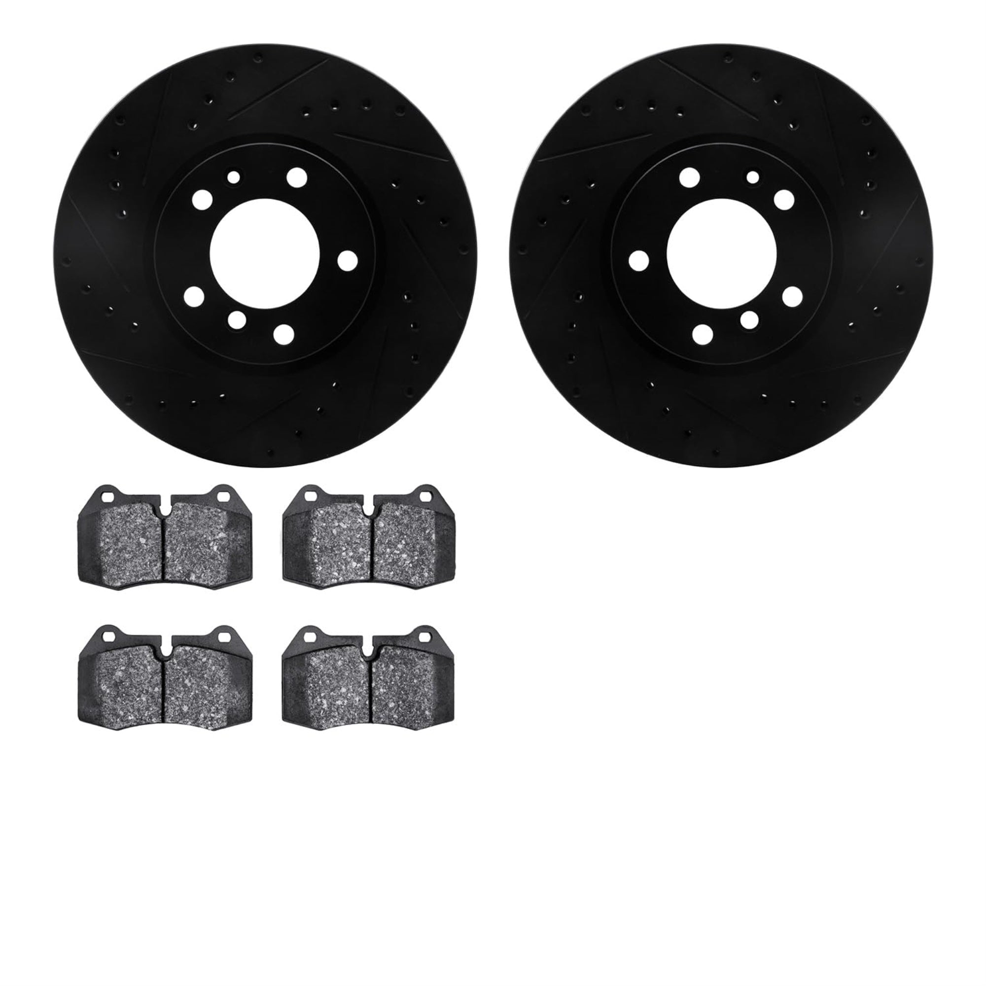 R1 Concepts Drilled and Slotted Black Disc Brake Rotor Set with Semi-Met Pads