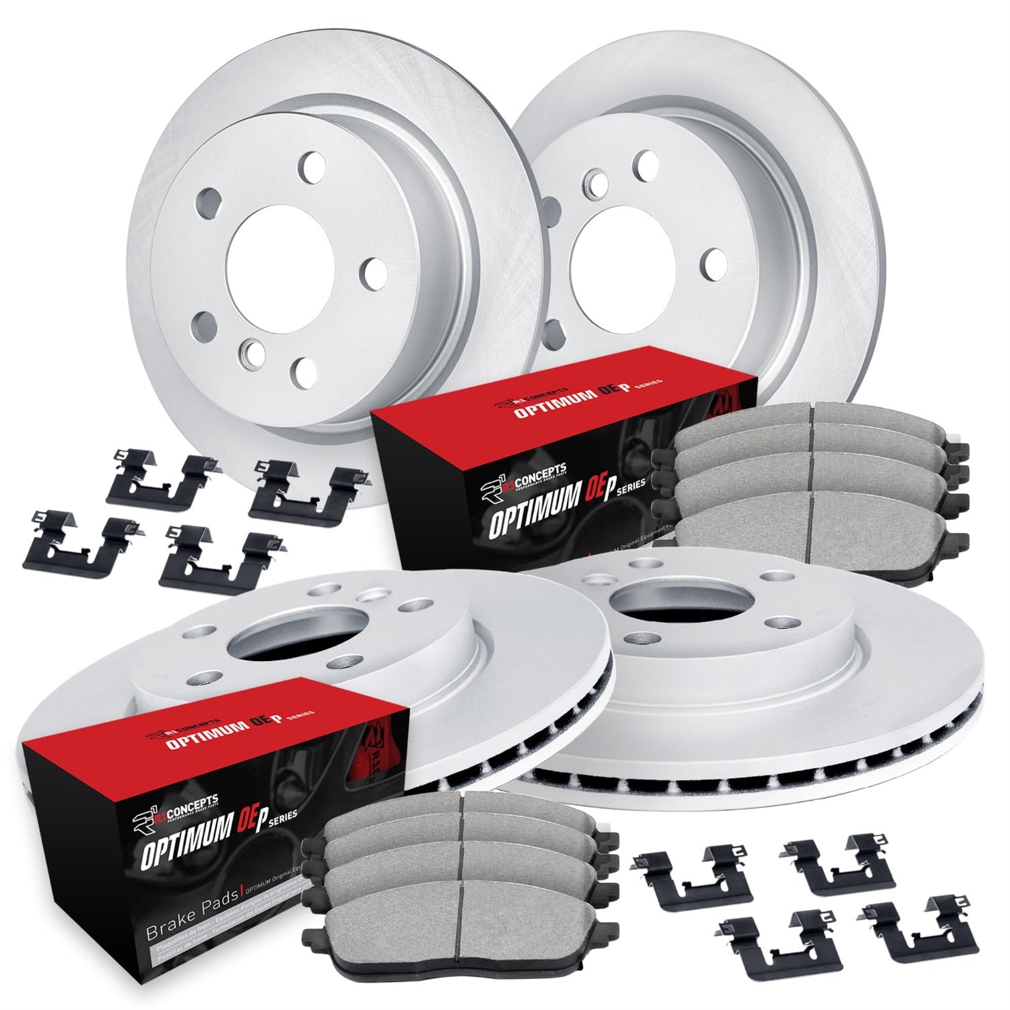 R1 Concepts GEOMET Disc Brake Rotor Set with Optimum Oe Pads and Hardware WJUH2-63235