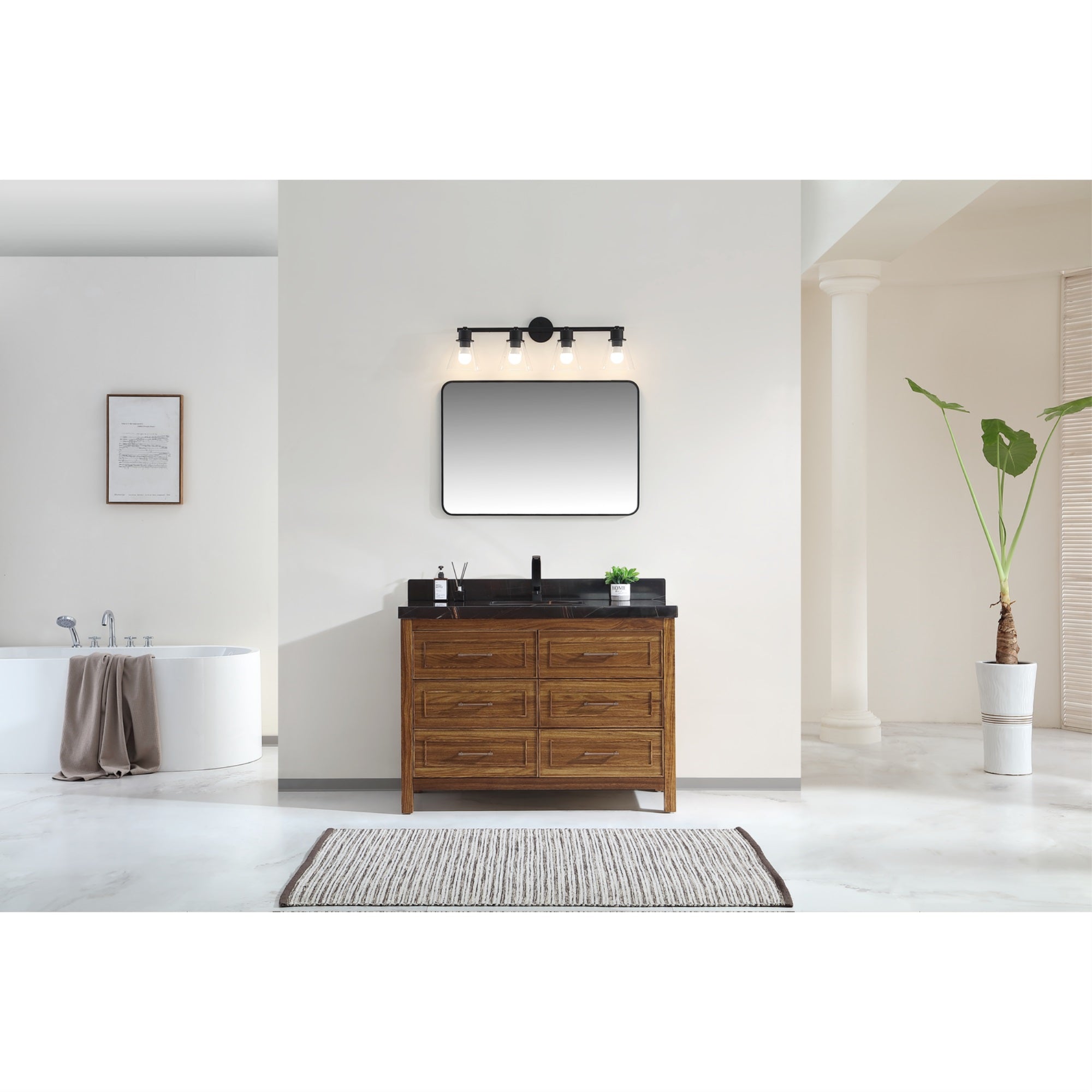 48 EBONY SINK VANITY LIGHT FINISH WITH WK-48 TOP 2??THICK BLACK NATURAL TOP