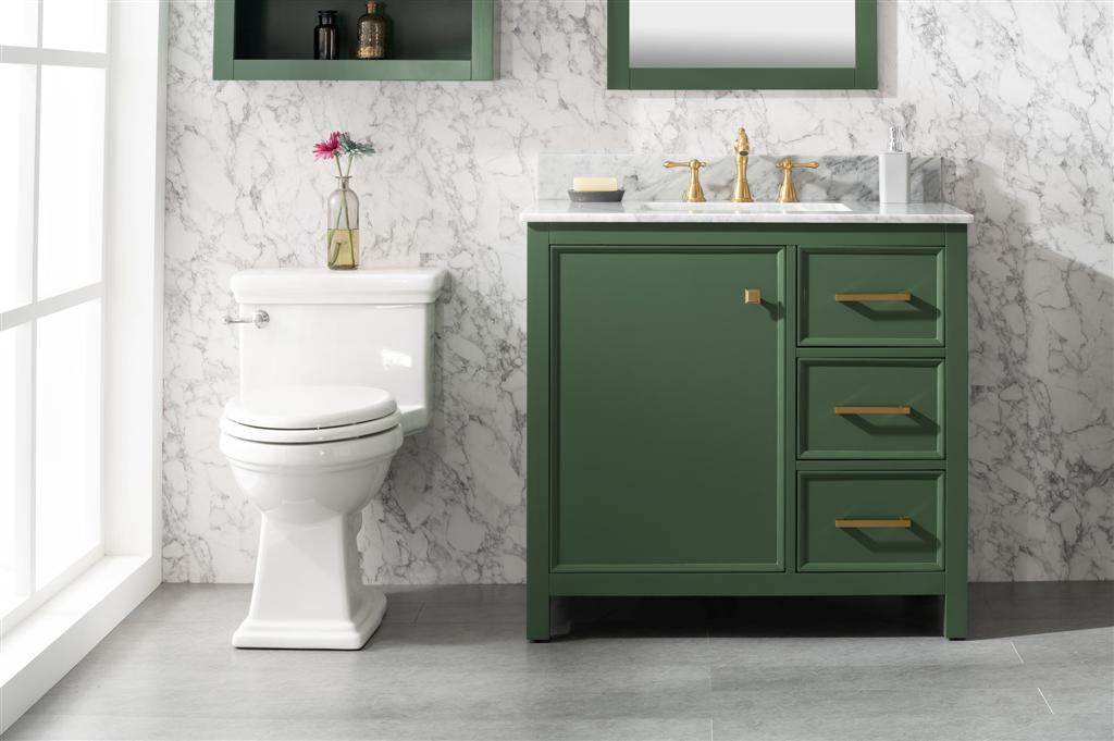 36 Vogue Green Finish Sink Vanity Cabinet With Carrara White Top