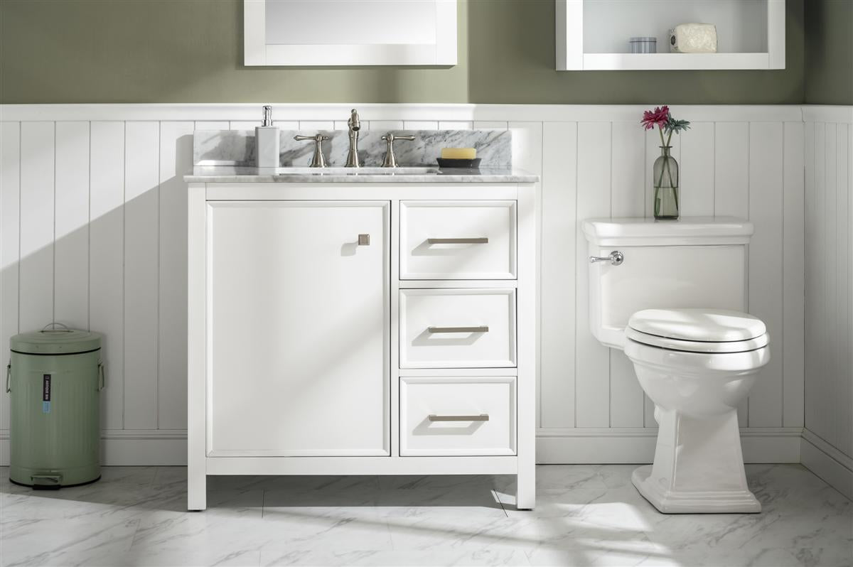 36 White Finish Sink Vanity Cabinet With Carrara White Top