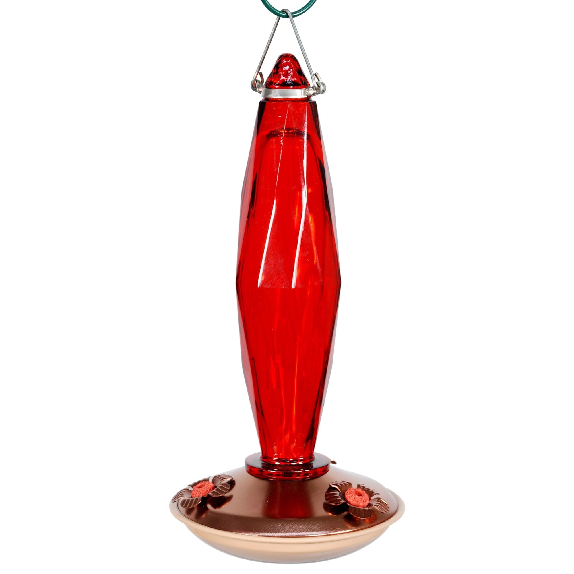 Brushed Copper Hummingbird Feeder - Jewel Cut Glass Medium