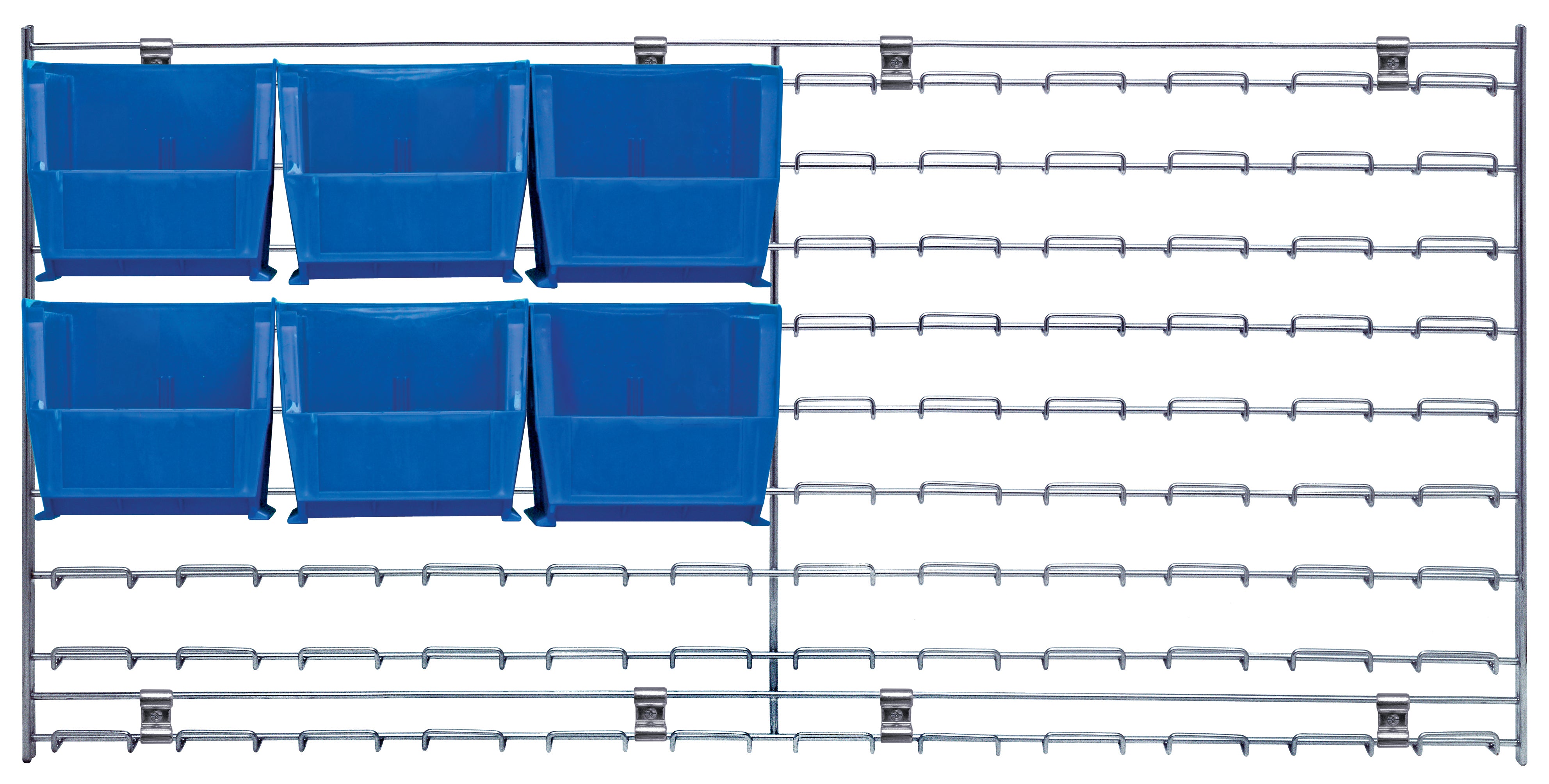 Wire Louvered Panel, 36"W x 18"H, 175 lb. load capacity, includes: (8) QUS210GN, (3) QUS220GN, (1) QUS230GN, (24) COV210, (24) COV220, and (12) COV230, chrome plated finish