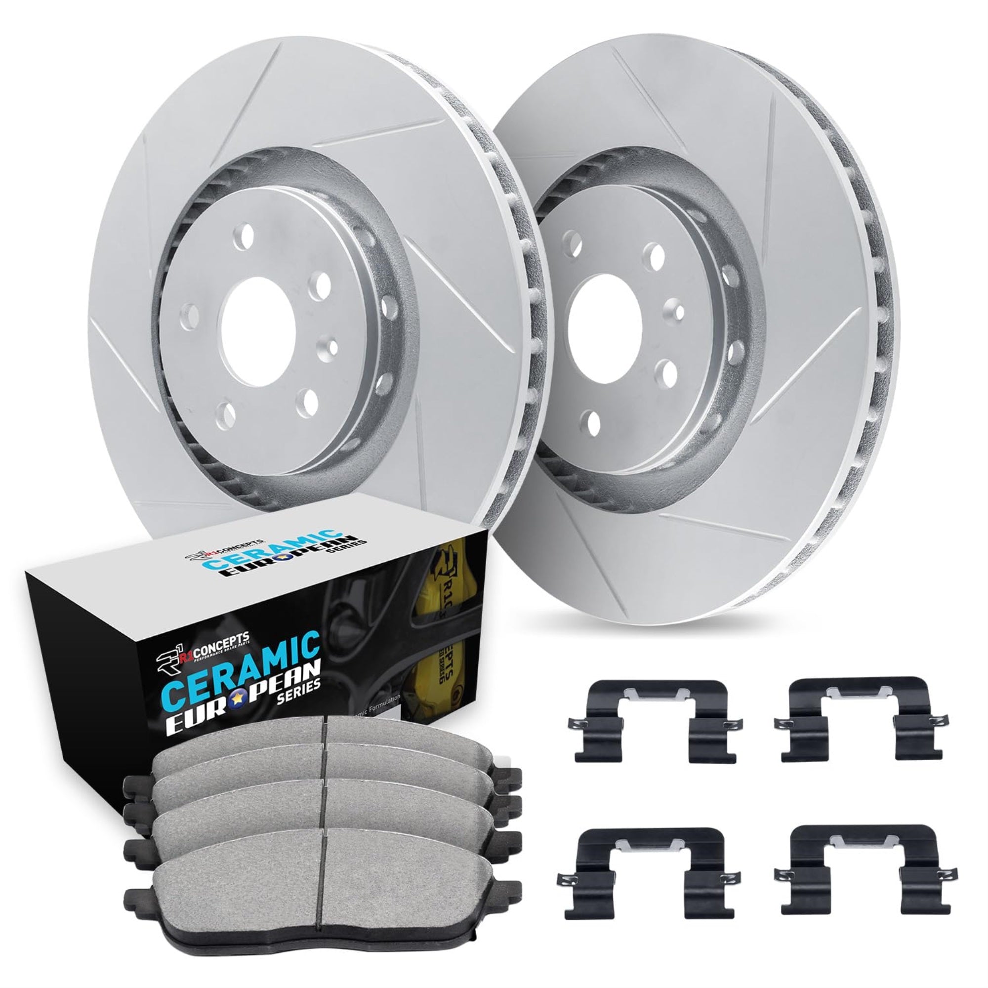 R1 GEO-Carbon Slotted Only Brake Rotor Set with Euro Ceramic Pads and Hardware