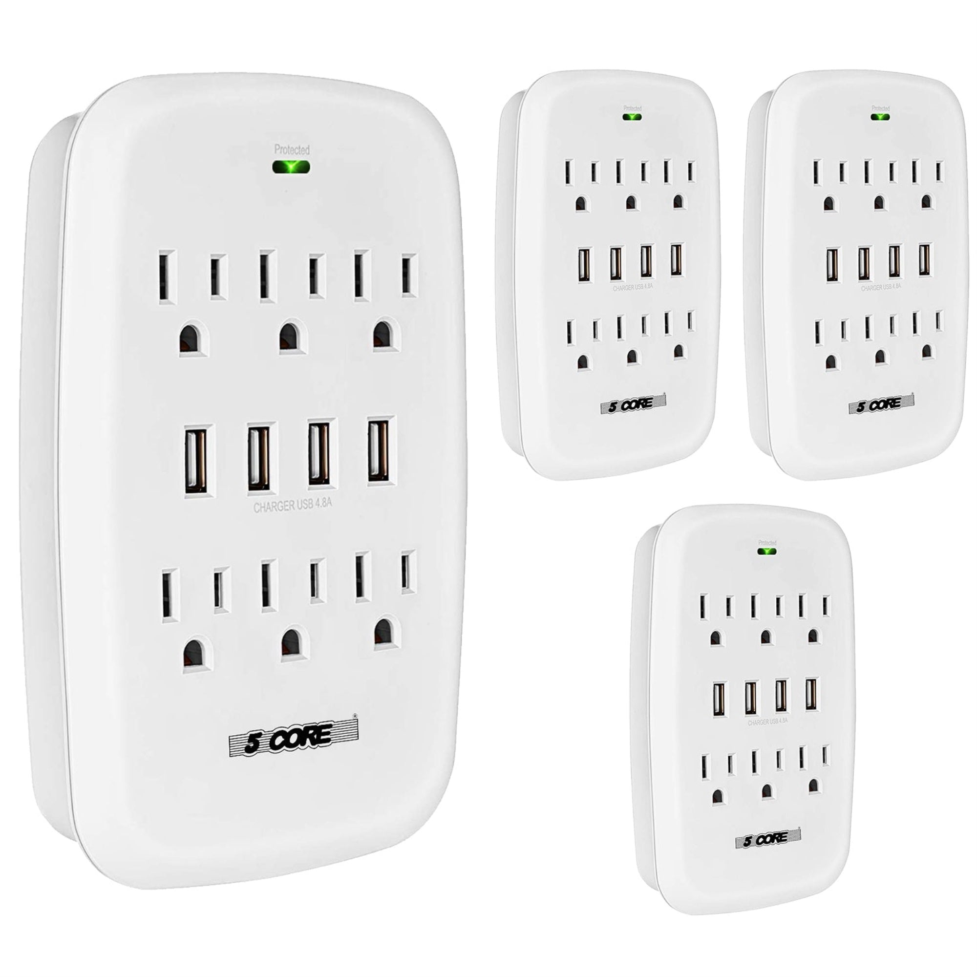 5 Core 4 Pieces 6 Outlet Extender 900J Surge Protector With 4 Usb Charger Port Wall Adapter Wms 6S 4Usb 4Pcs