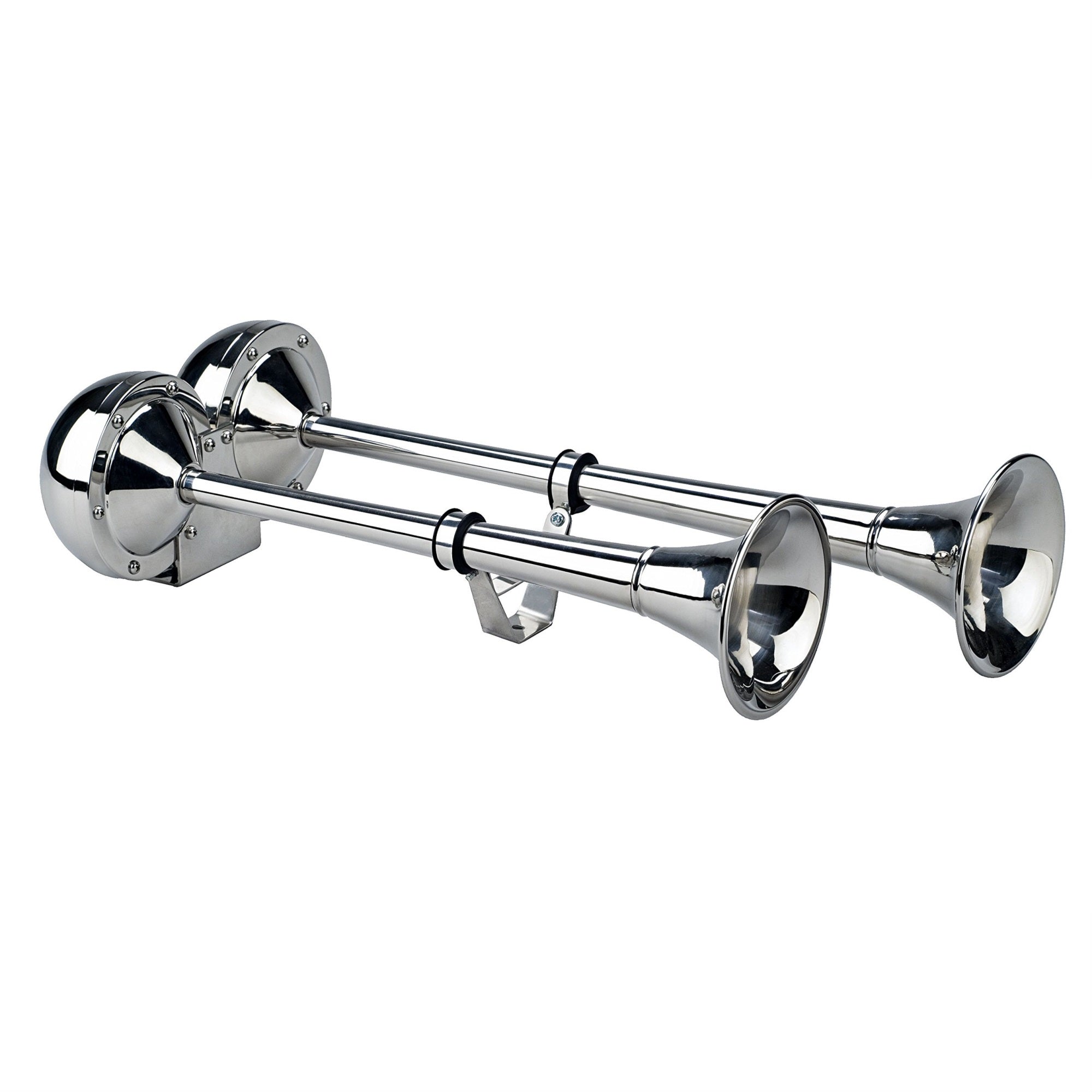 Wolo (125) The Dominator Stainless Steel Dual Trumpet Marine Horns - 12 Volt, Low and High Tone (125-12), Chrome