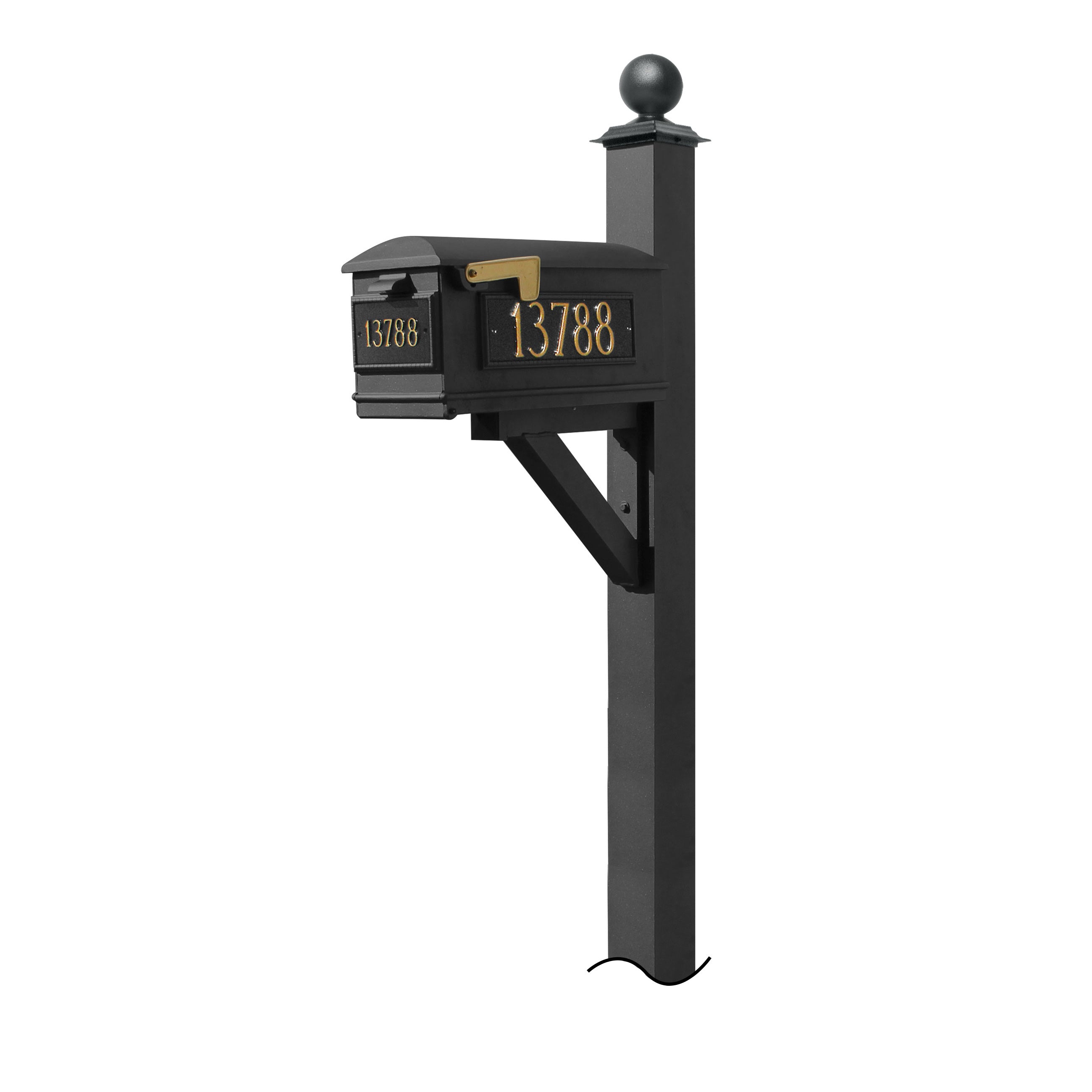 Westhaven System With Lewiston Mailbox, (3 Cast Plates) (No Base) Large Ball Finial In (Black)
