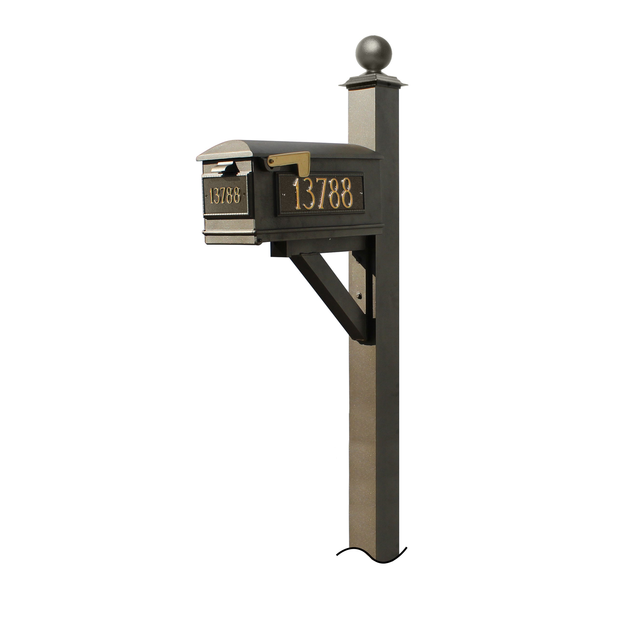 Westhaven System With Lewiston Mailbox, (3 Cast Plates) (No Base) Large Ball Finial In (Bronze)