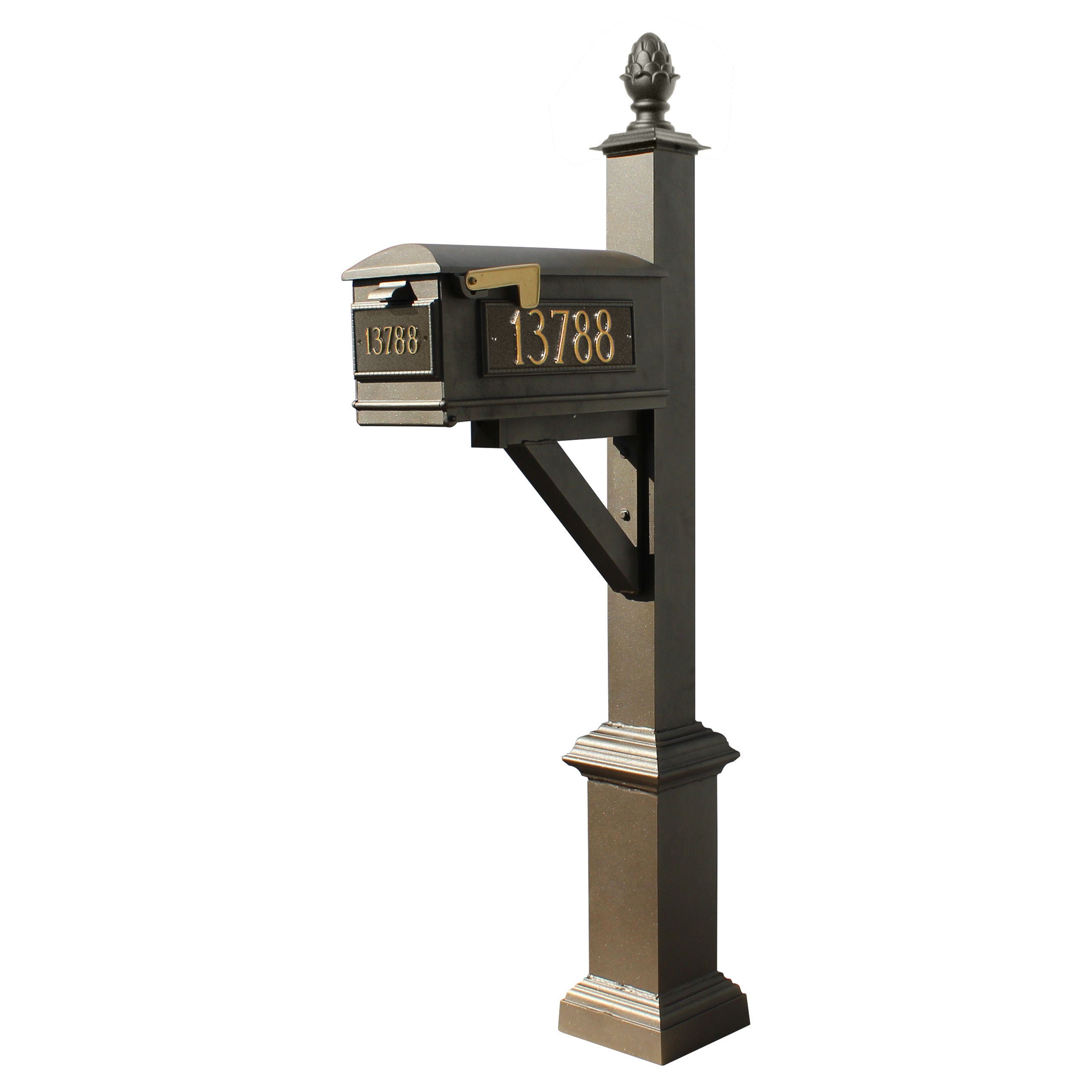 Westhaven System With Lewiston Mailbox, (3 Cast Plates) Square Base & Pineapple Finial In (Bronze)