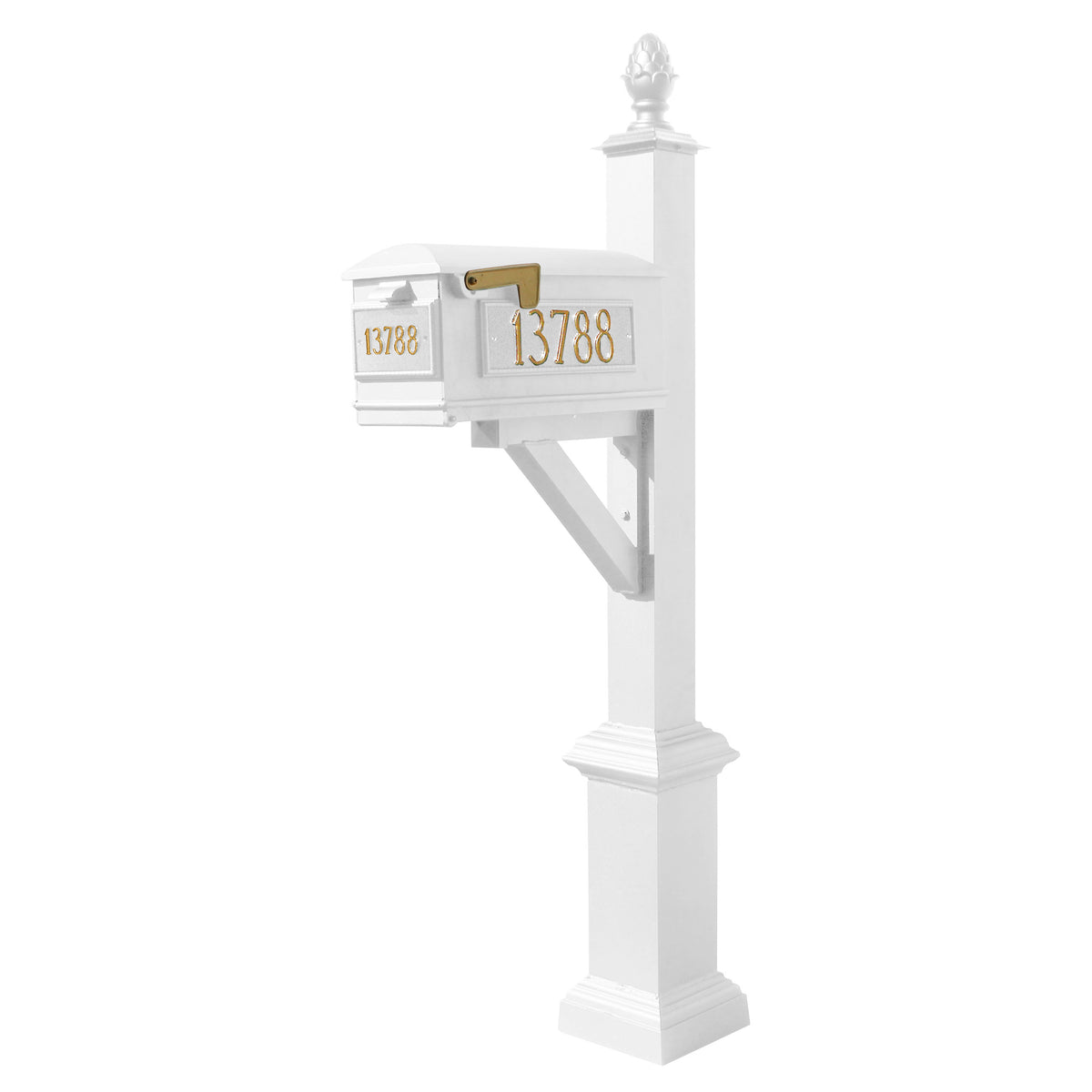 Westhaven System With Lewiston Mailbox, (3 Cast Plates) Square Base & Pineapple Finial In (White)