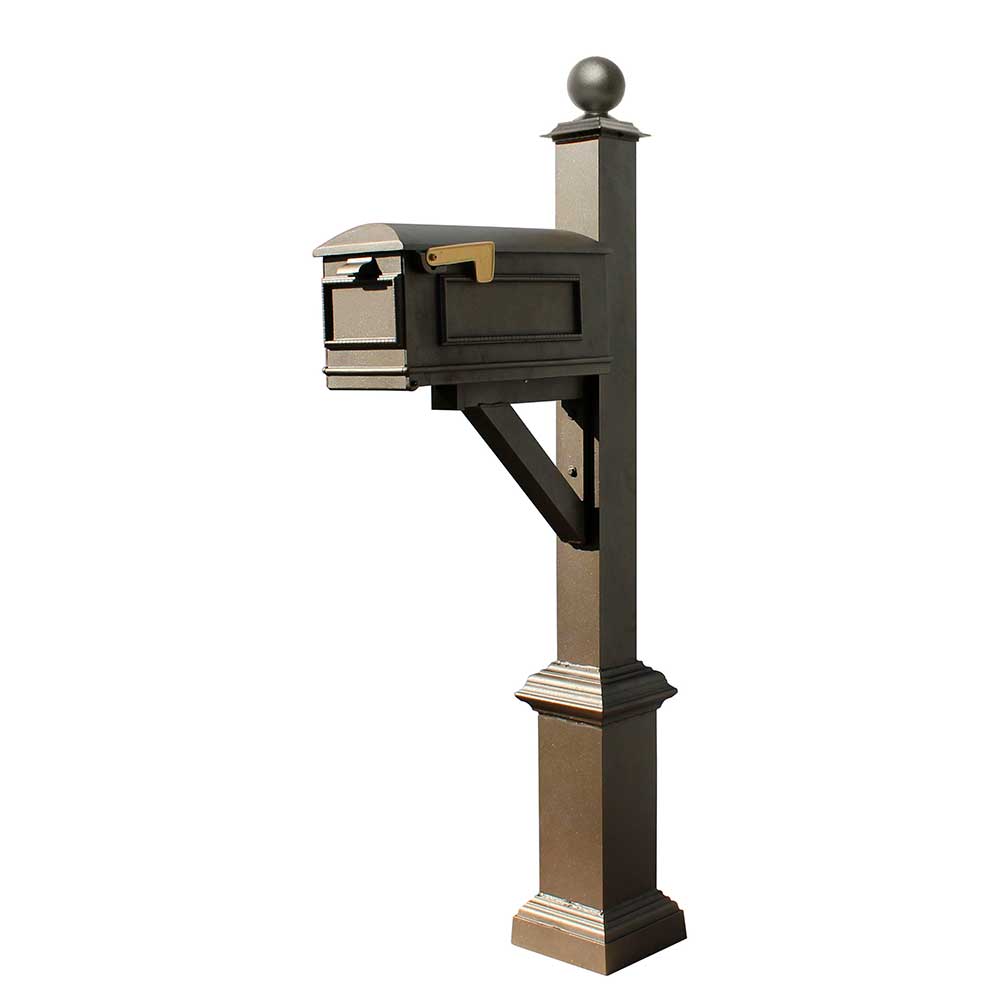 Westhaven System With Lewiston Mailbox, Square Base & Large Ball Finial In (Bronze)
